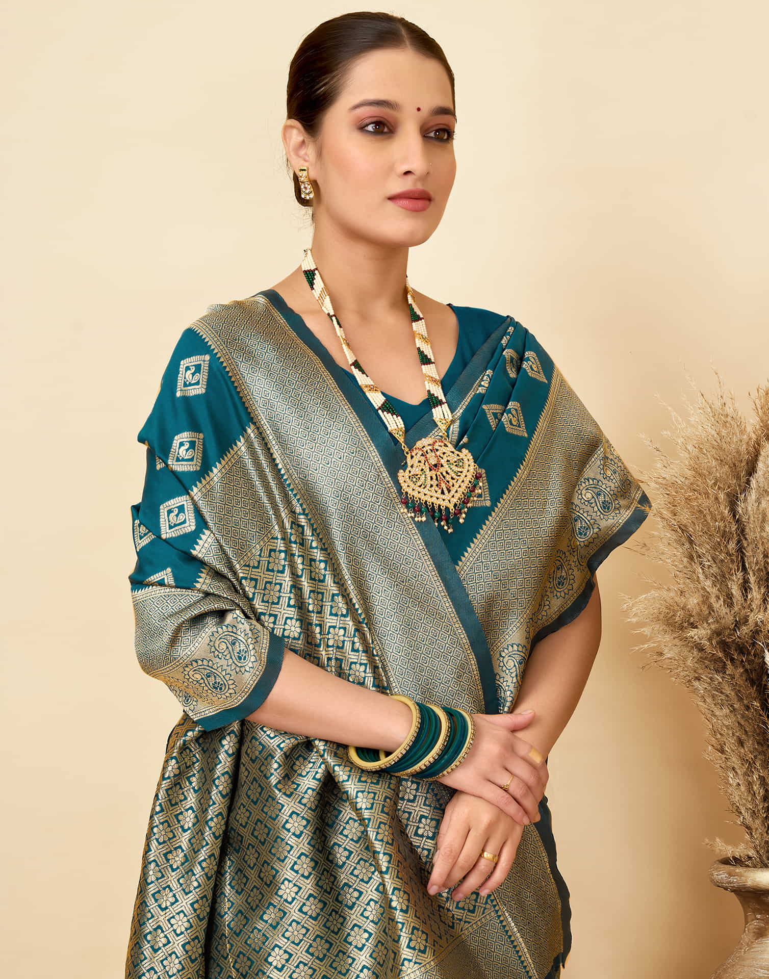 Rama Blue Silk Woven Banarasi Saree