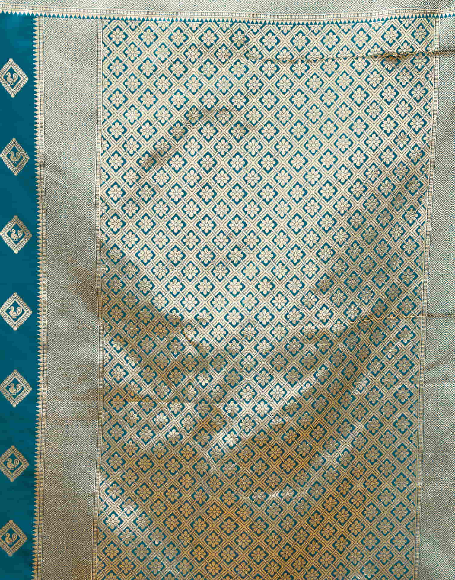 Rama Blue Silk Woven Banarasi Saree