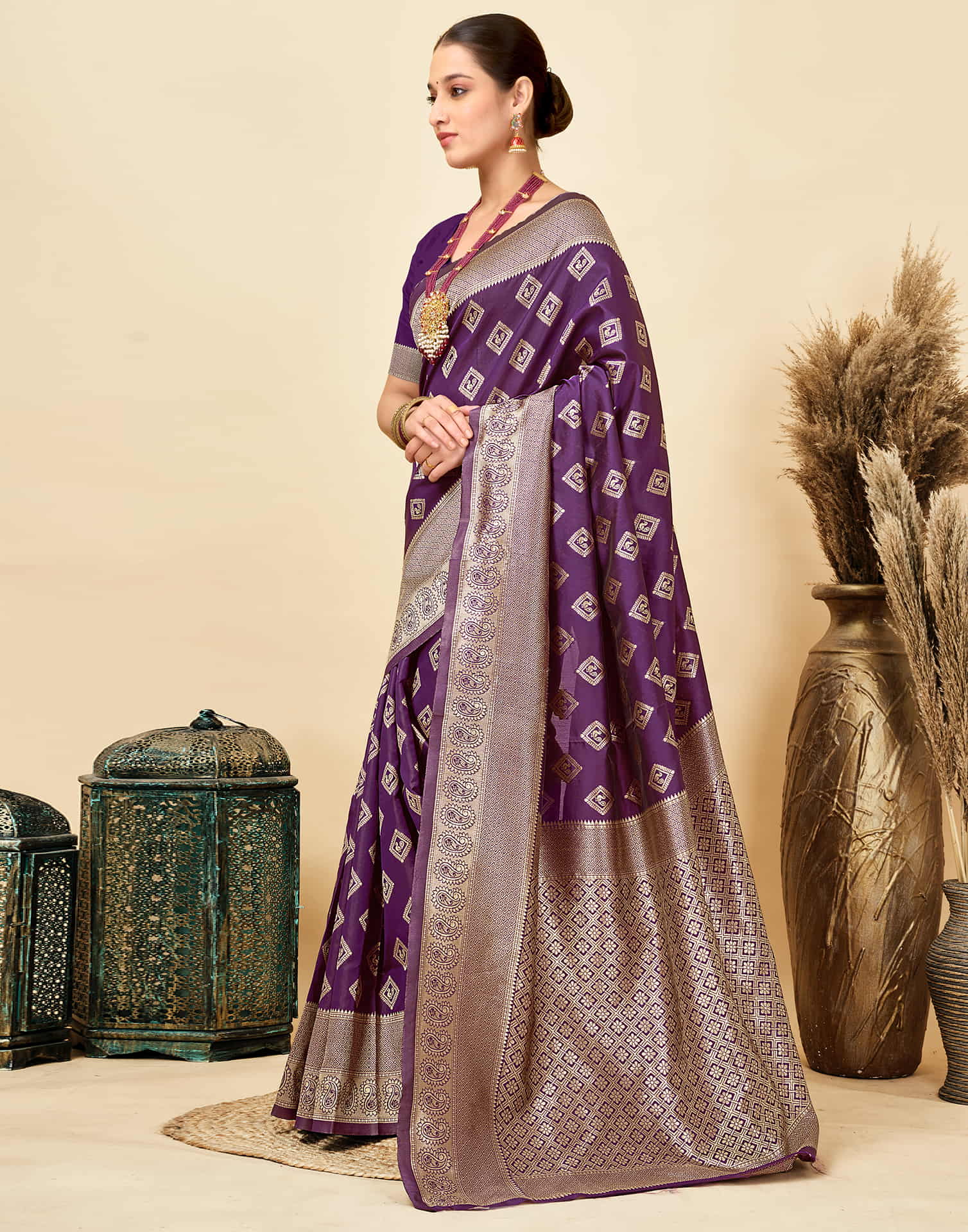 Dark Purple Silk Woven Banarasi Saree