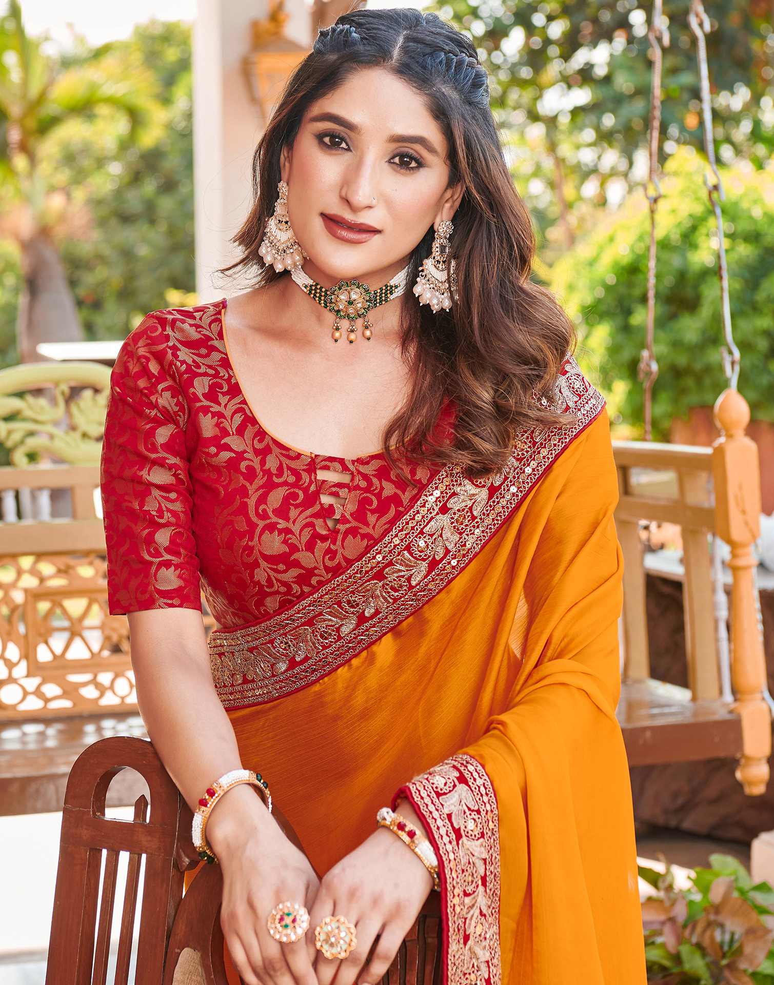 Turmeric Yellow Chiffon Sequence Embroidery Lace Solid Saree