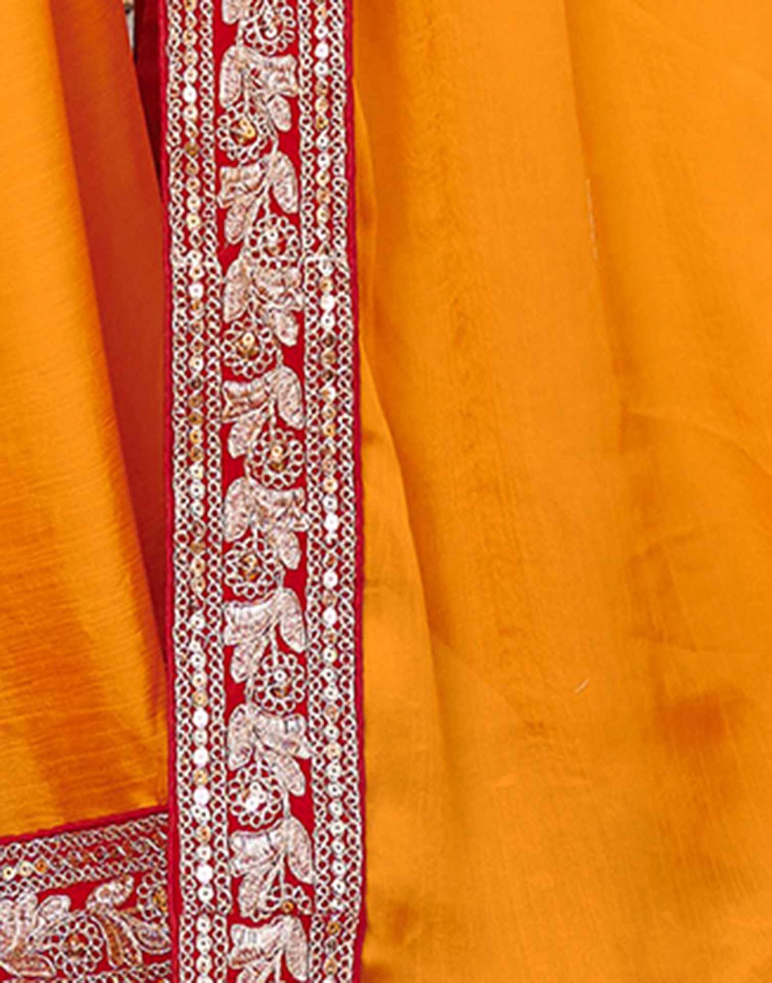 Turmeric Yellow Chiffon Sequence Embroidery Lace Solid Saree