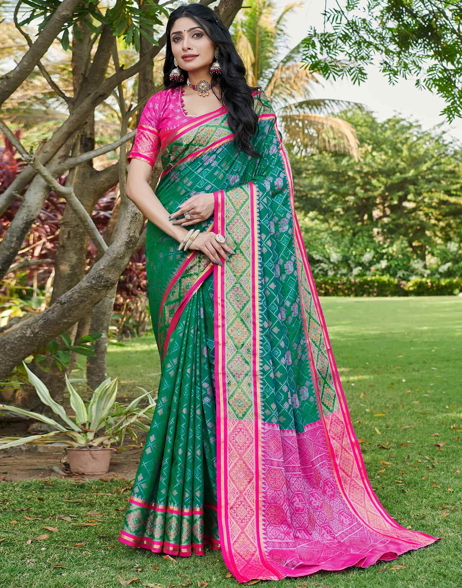 Teal Green Silk Woven Patola Saree