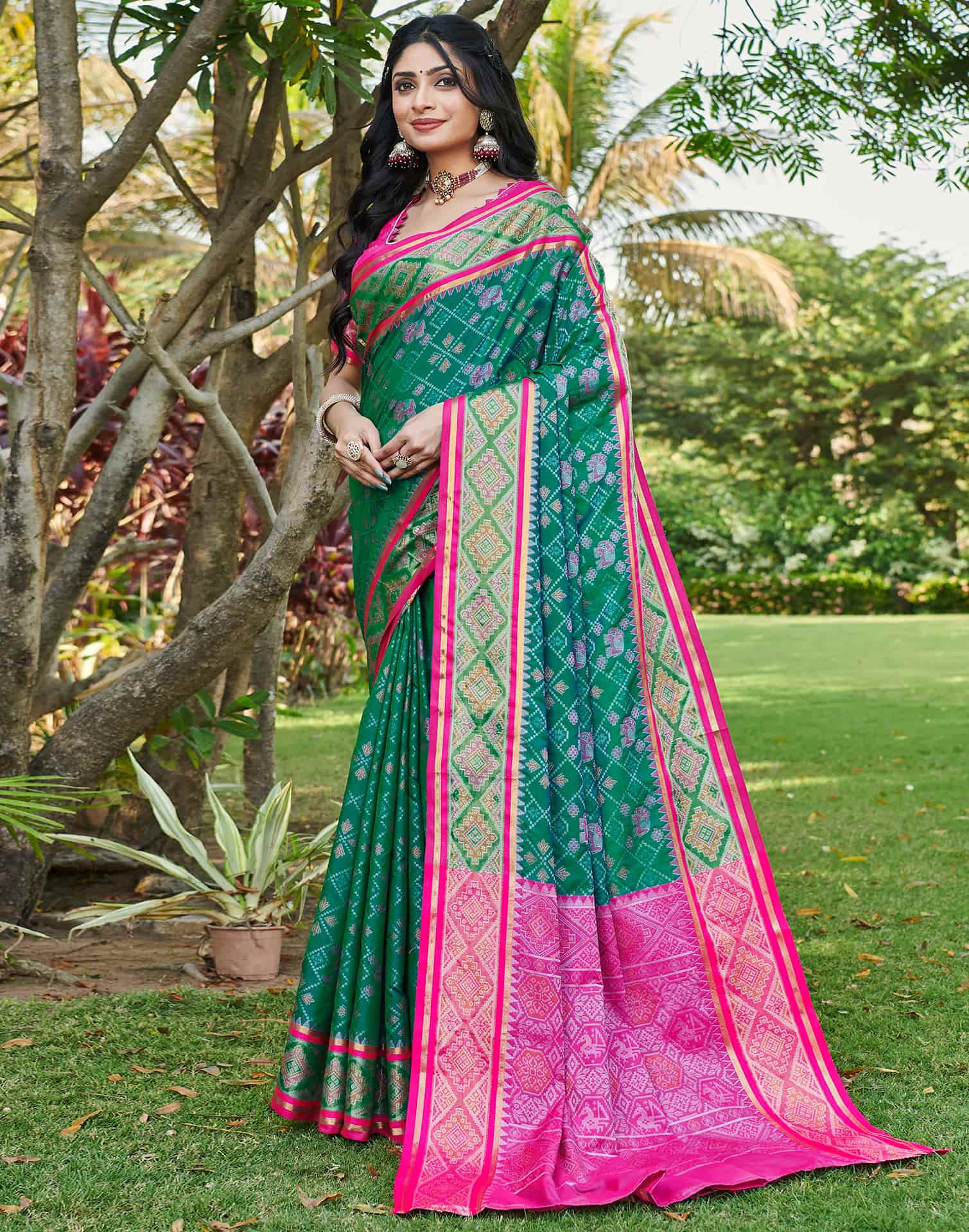 Teal Green Silk Woven Patola Saree