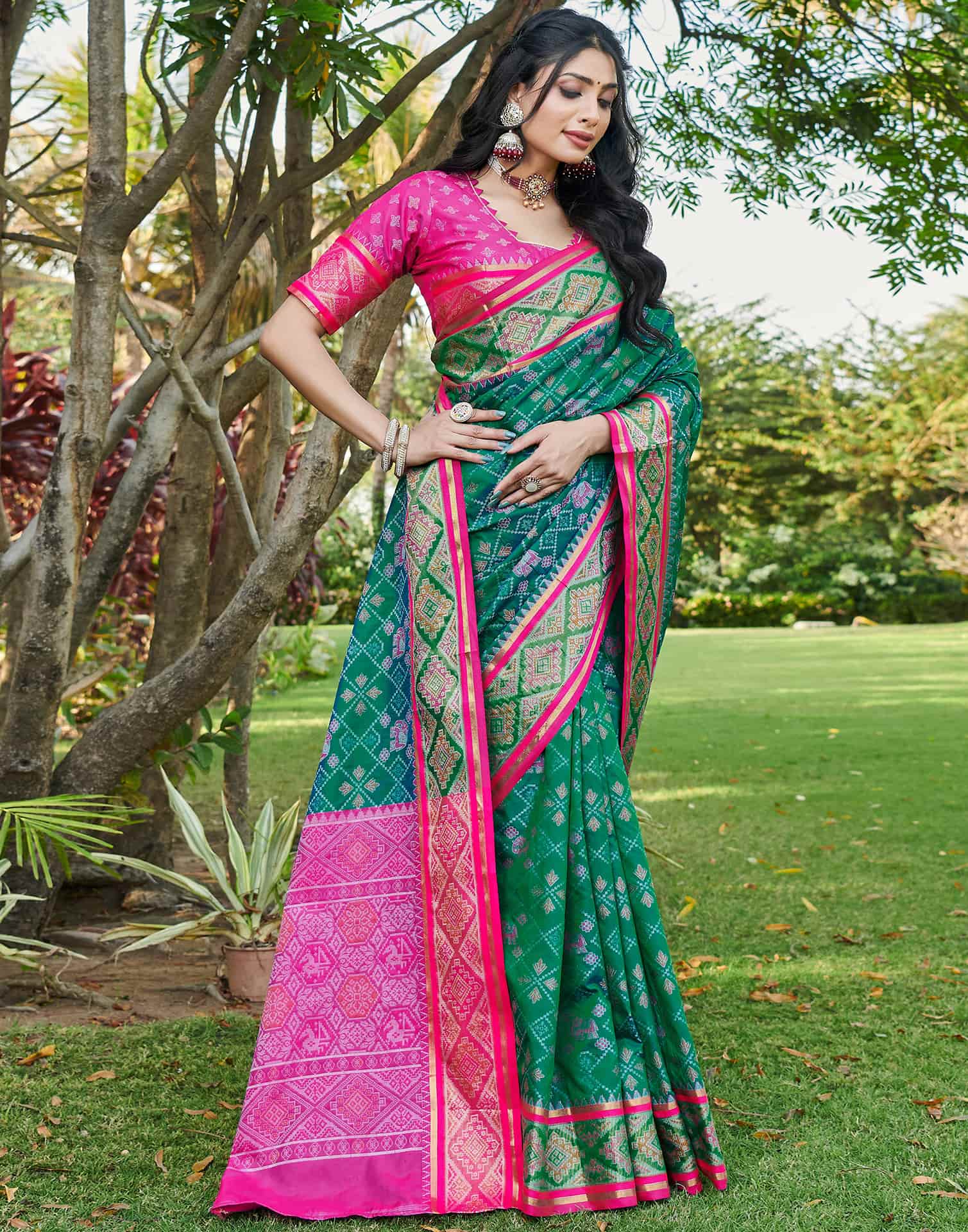 Teal Green Silk Woven Patola Saree