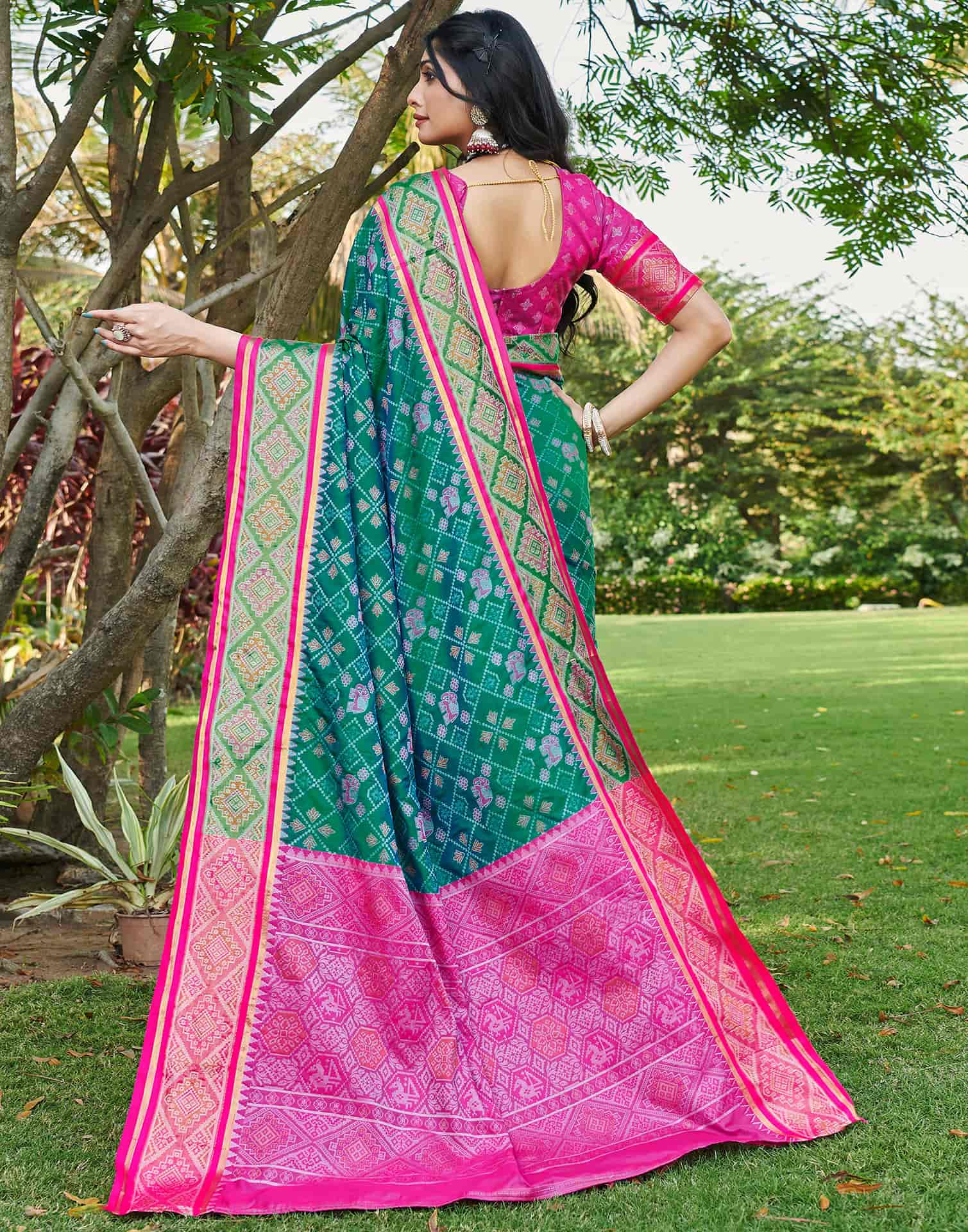 Teal Green Silk Woven Patola Saree