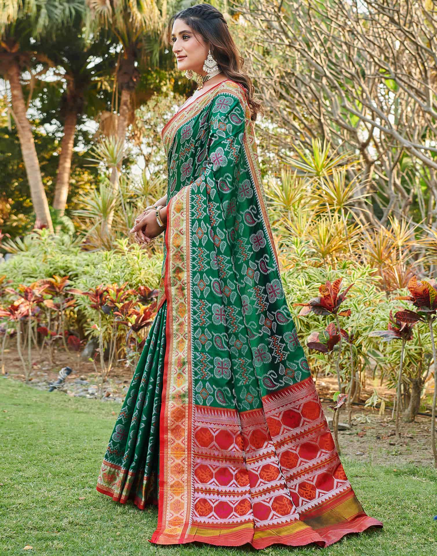 Dark Green Silk Woven Patola Saree