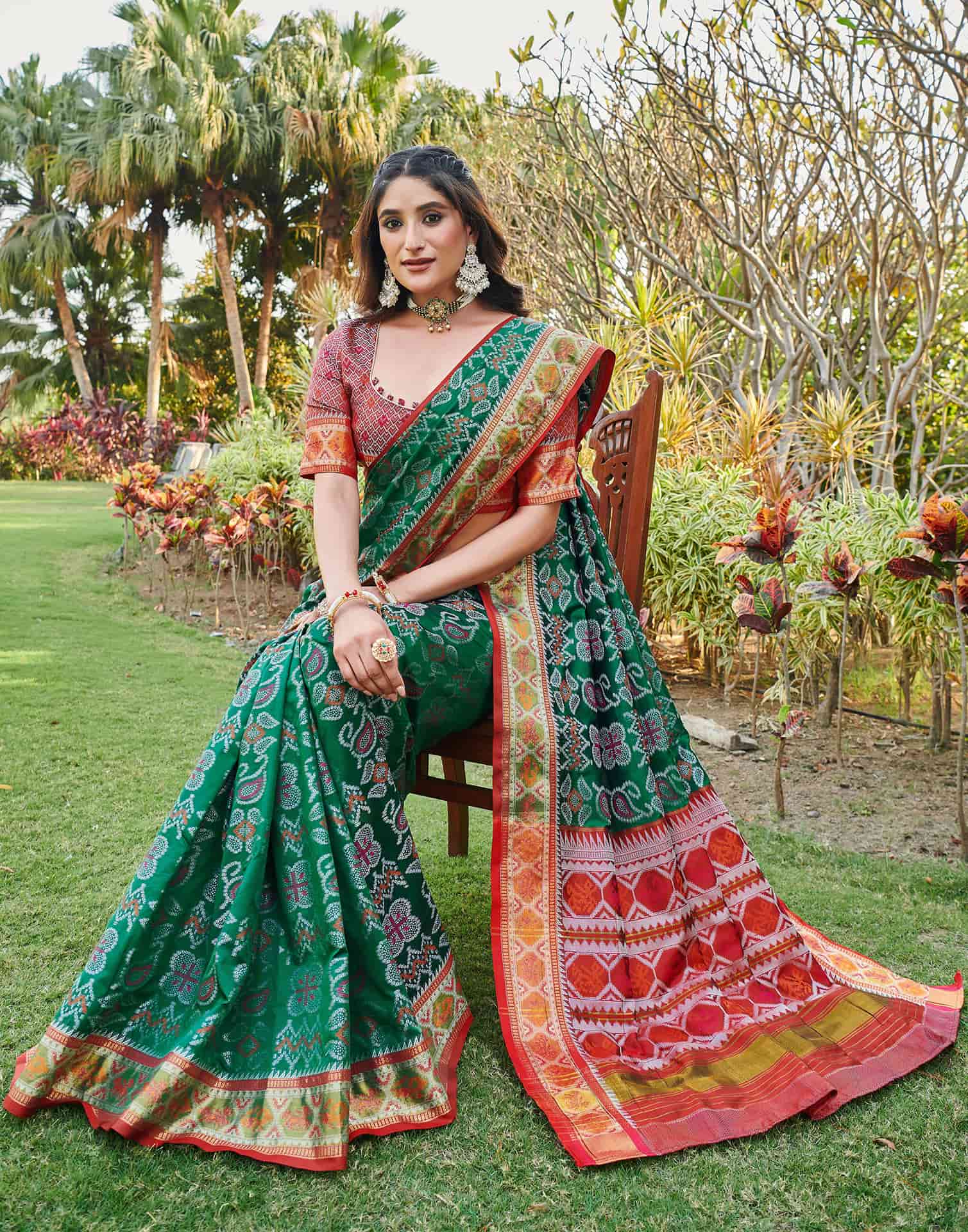 Dark Green Silk Woven Patola Saree