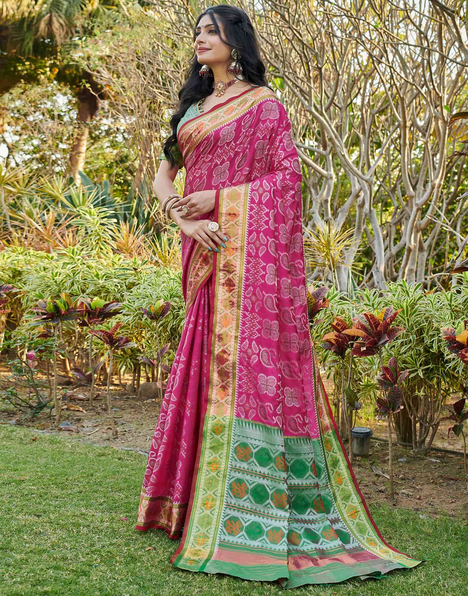 Rani Pink Silk Woven Patola Saree