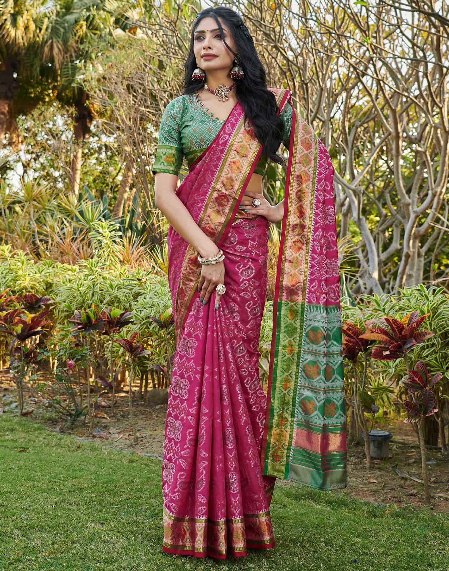 Rani Pink Silk Woven Patola Saree