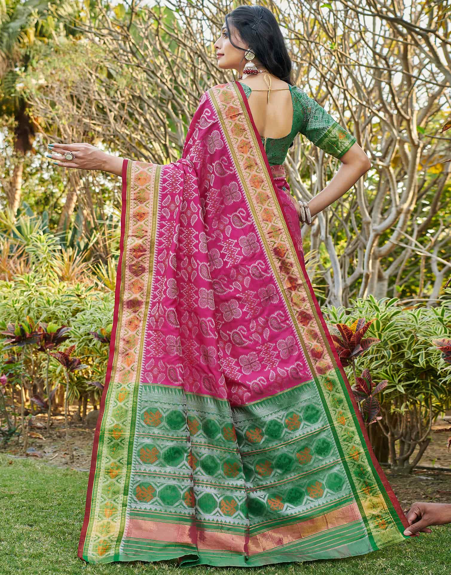 Rani Pink Silk Woven Patola Saree