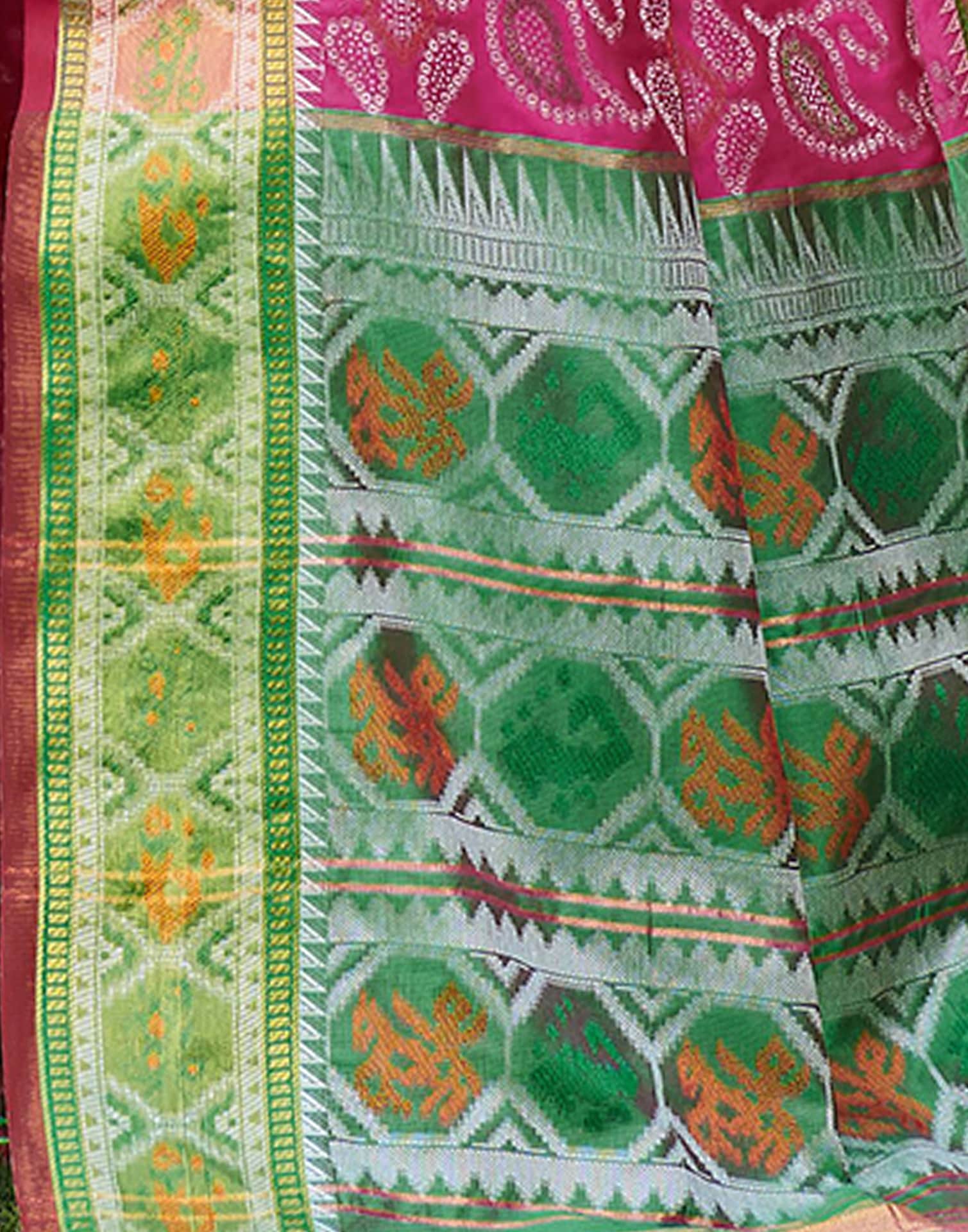 Rani Pink Silk Woven Patola Saree