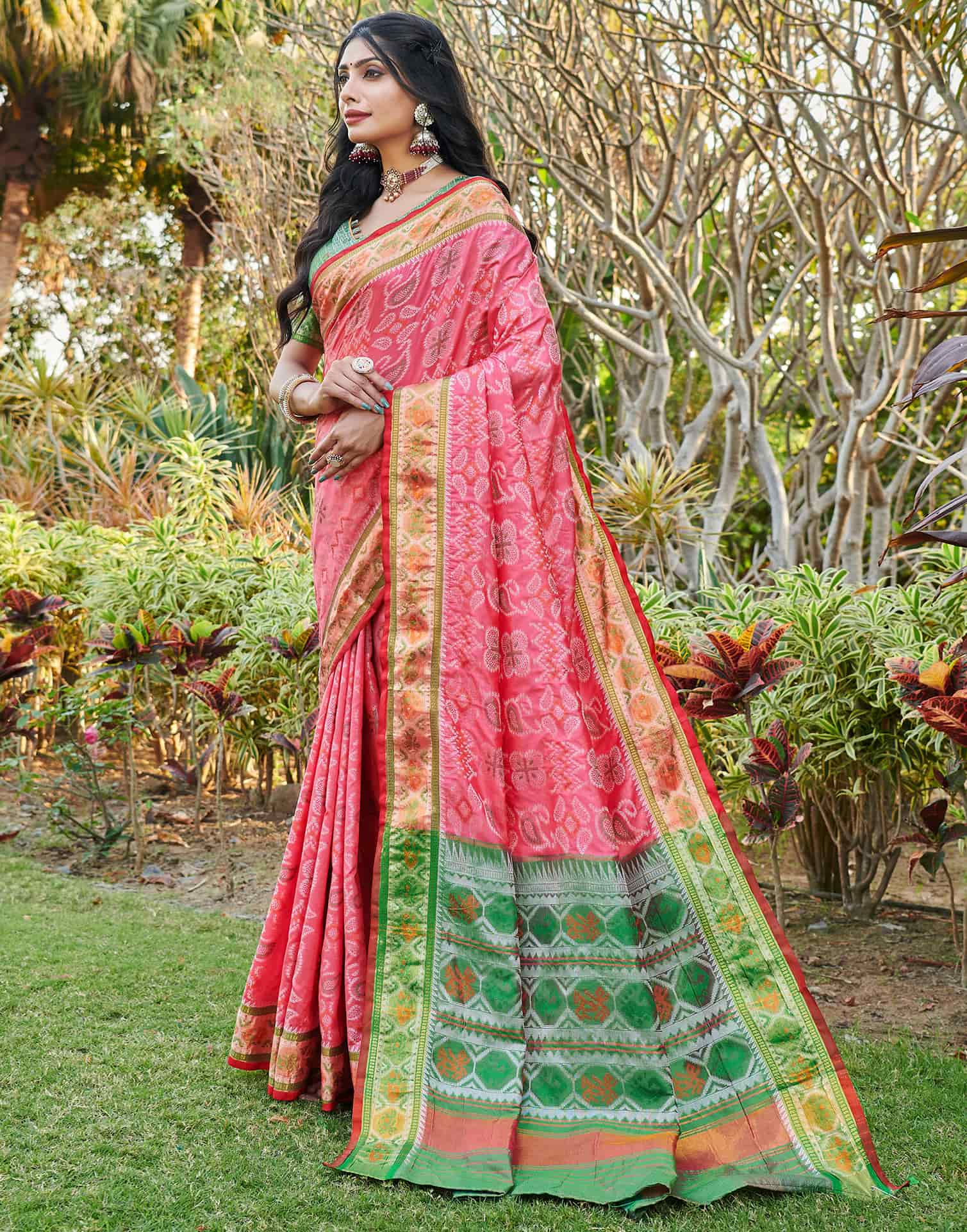 Light Pink Silk Woven Patola Saree