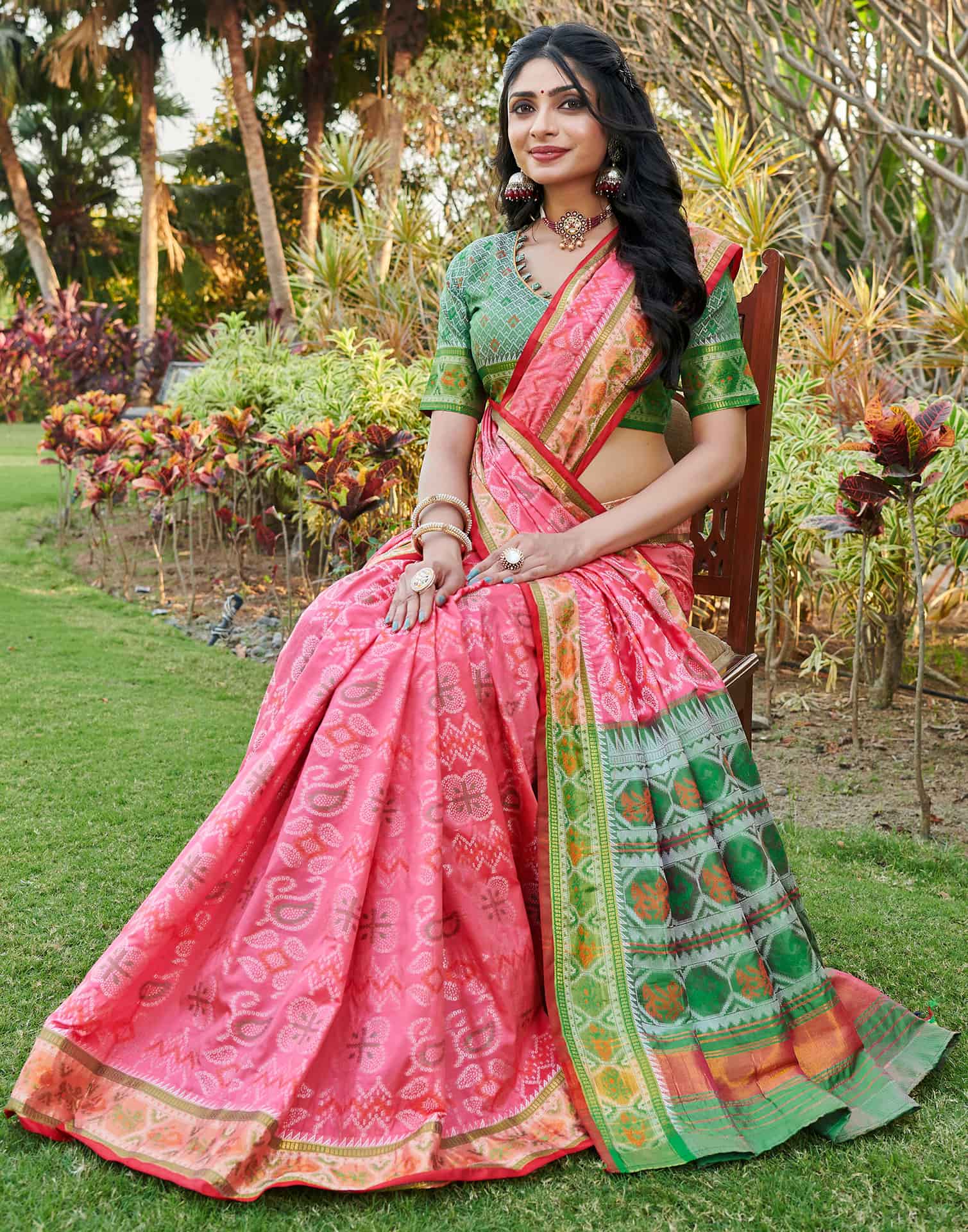 Light Pink Silk Woven Patola Saree