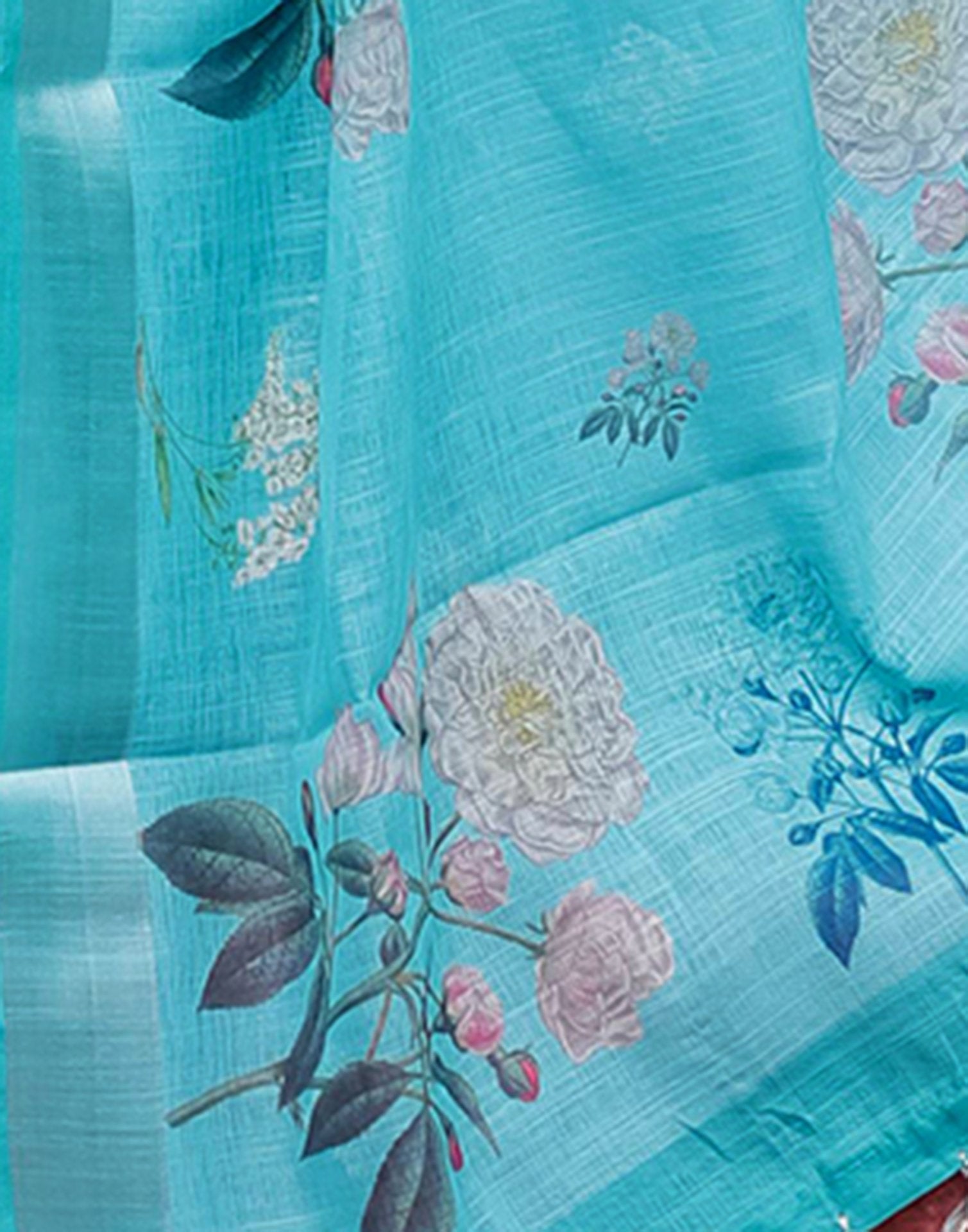 Blue Linen Printed Saree