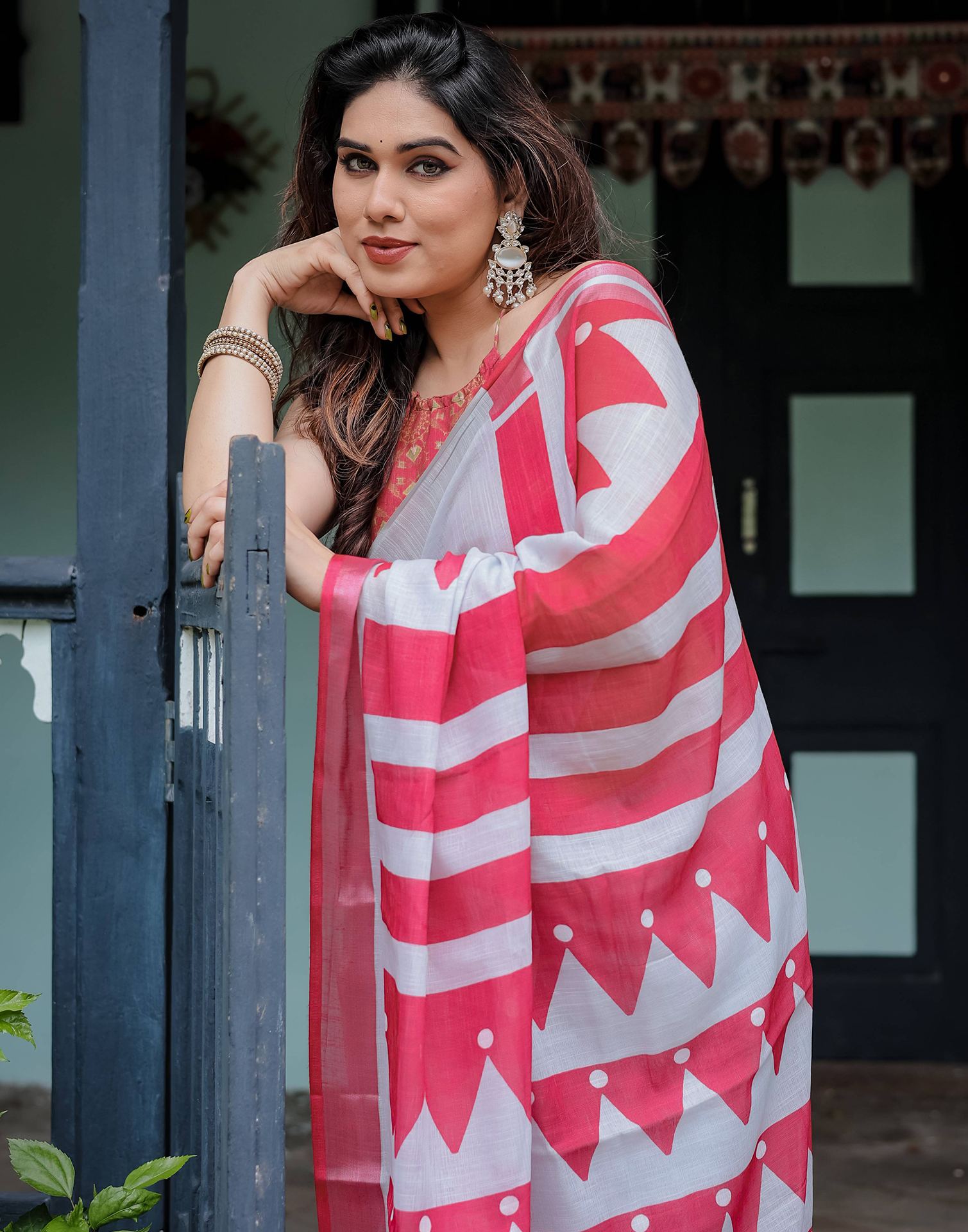 Grey Linen Printed Saree