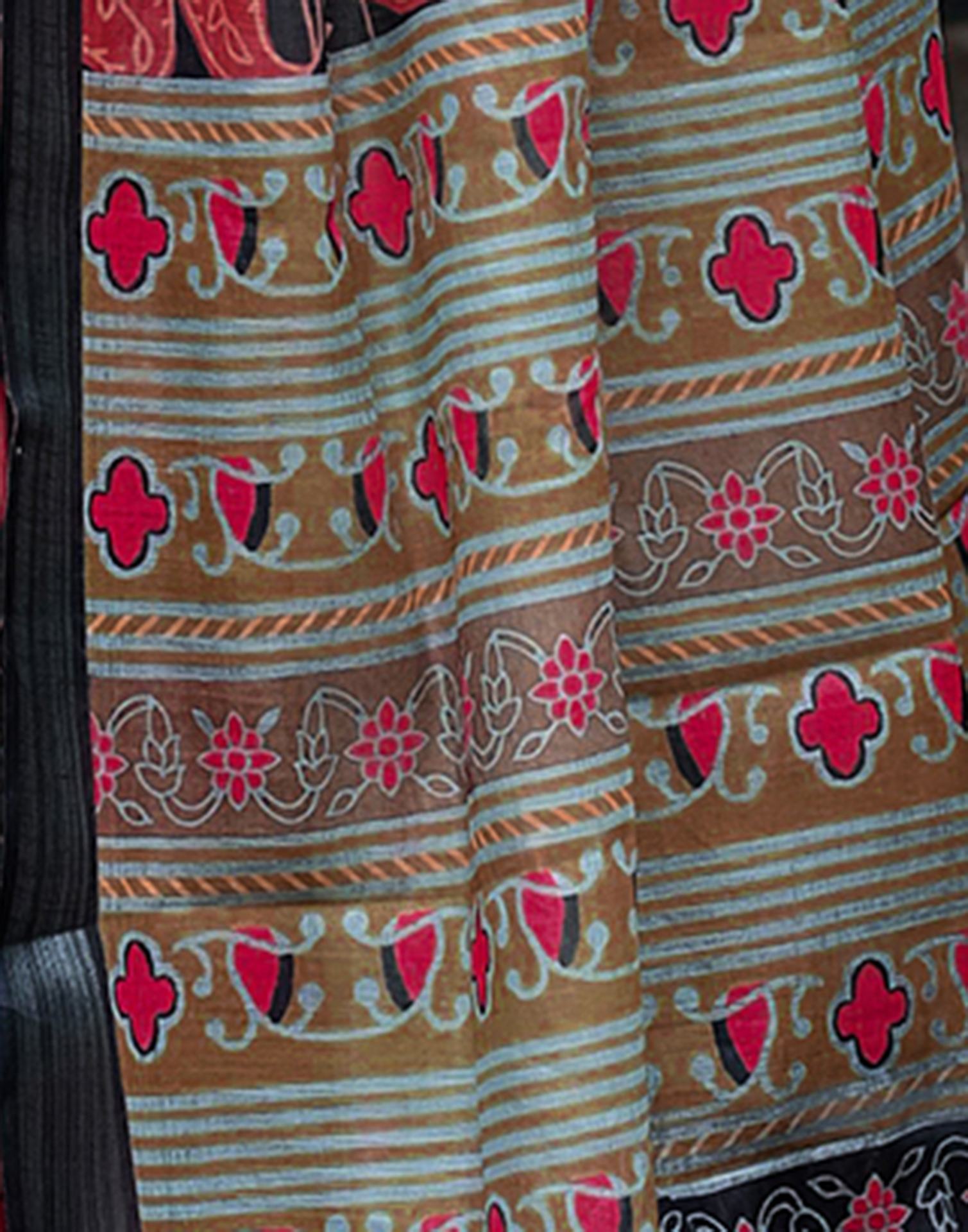 Black Linen Printed Saree