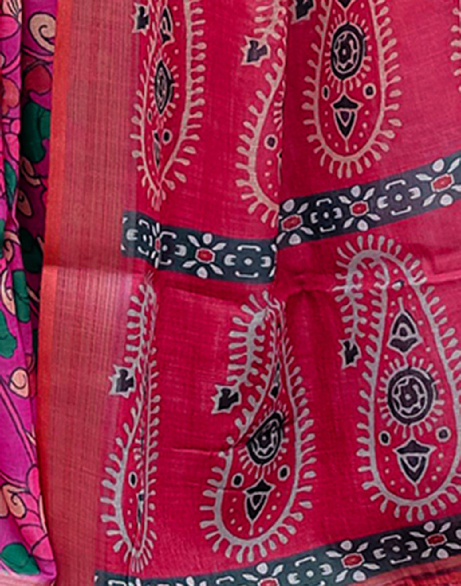 Rani Pink Linen Kalamkari Saree