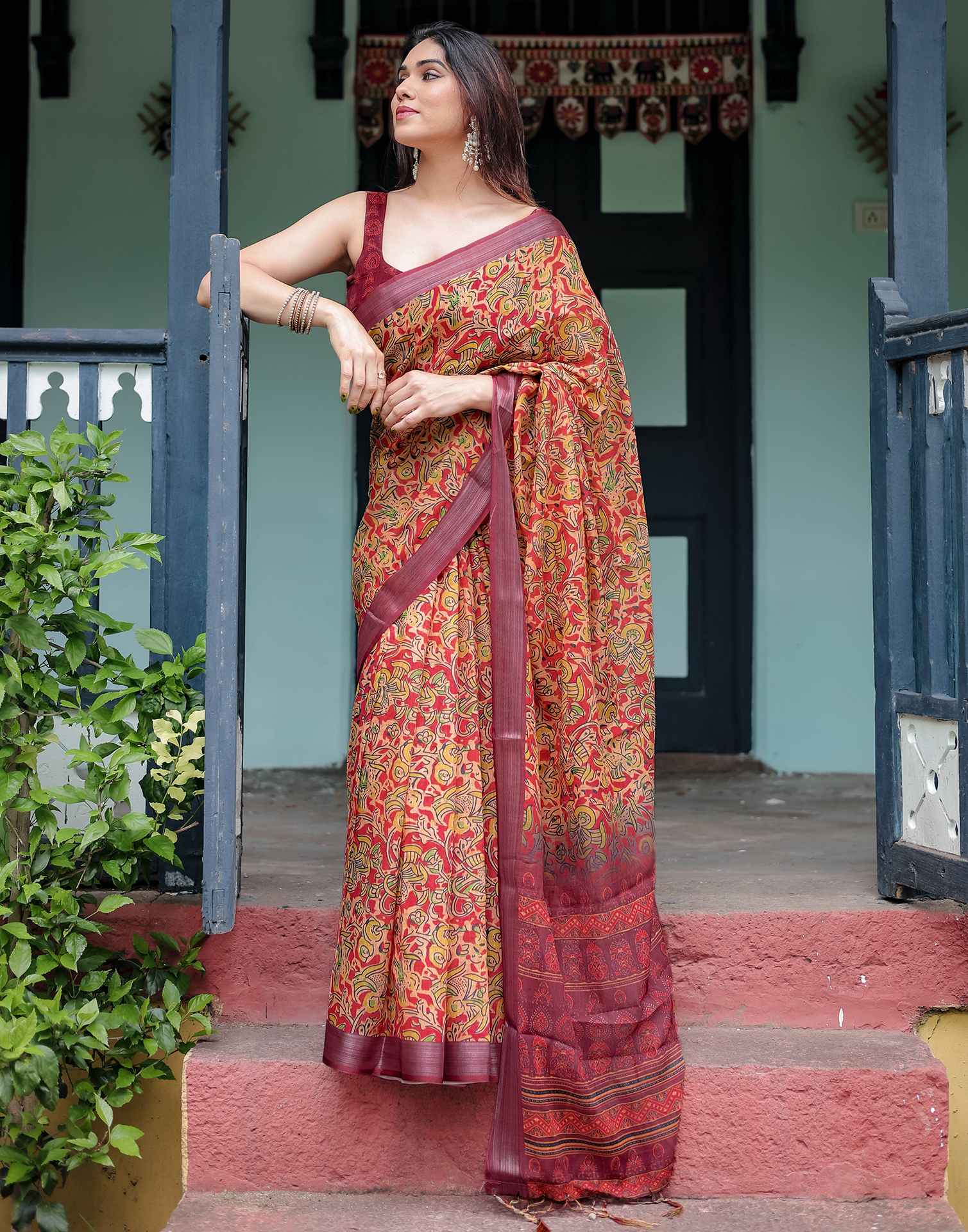 Pastel Yellow Linen Printed Saree