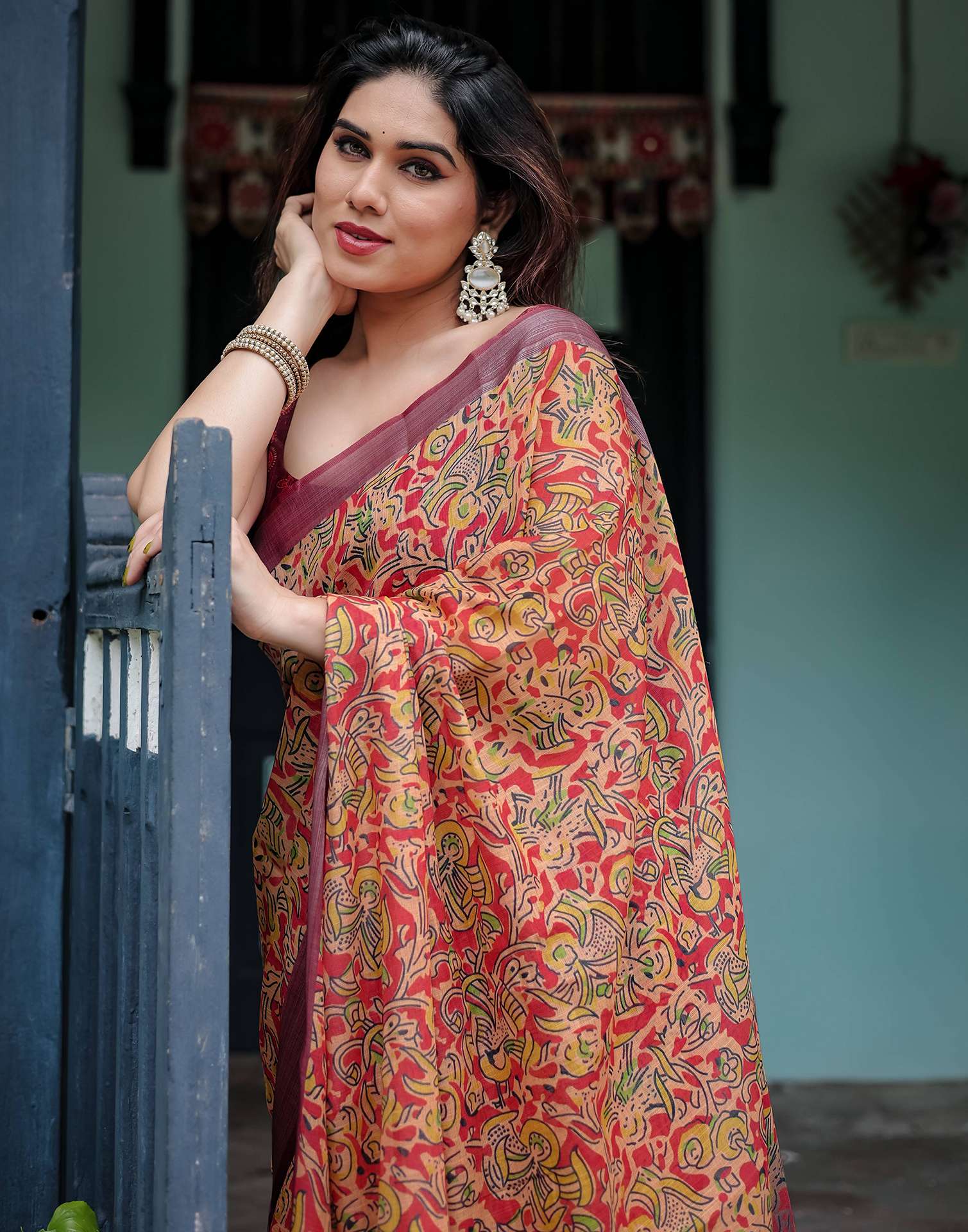 Pastel Yellow Linen Printed Saree