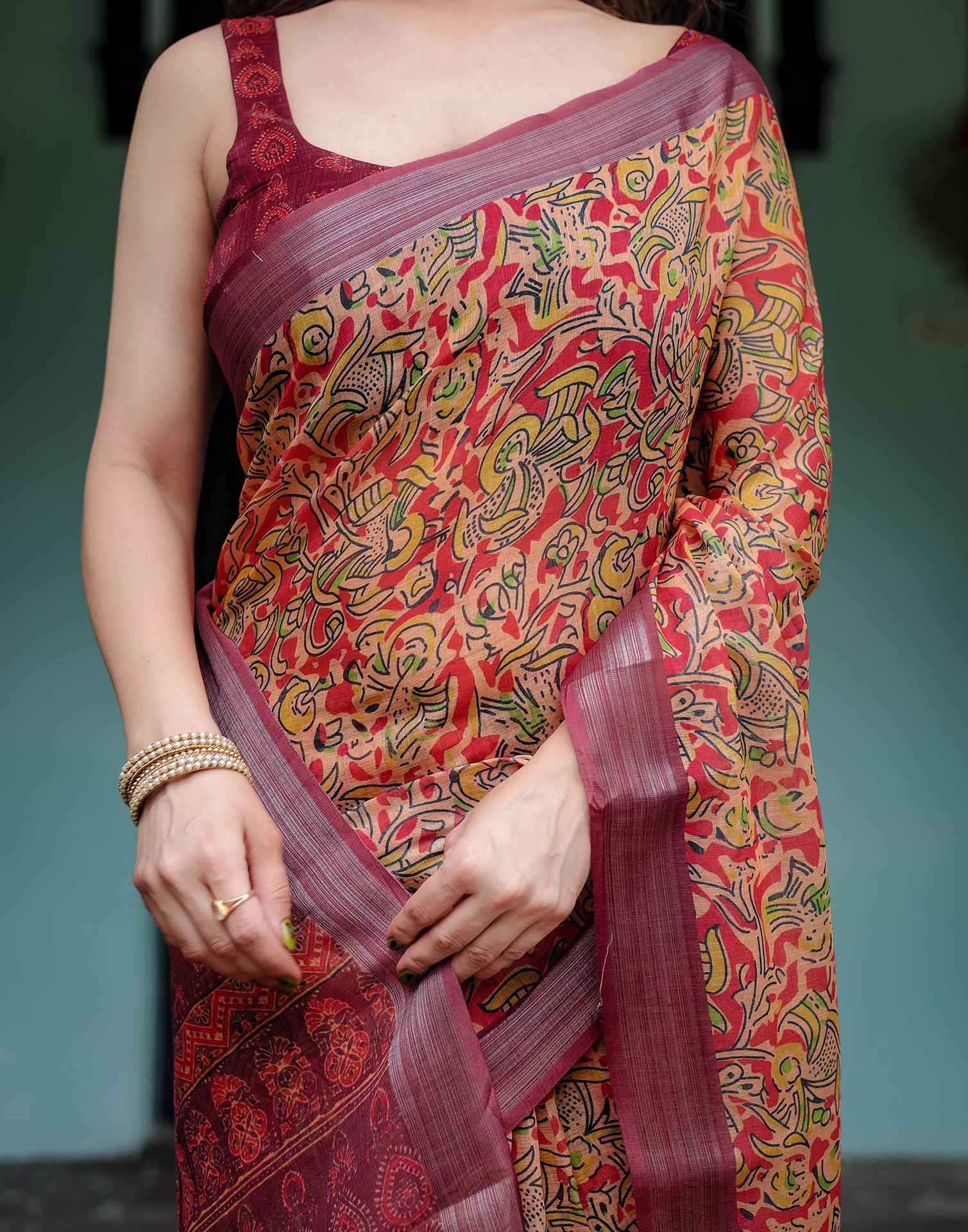 Pastel Yellow Linen Printed Saree