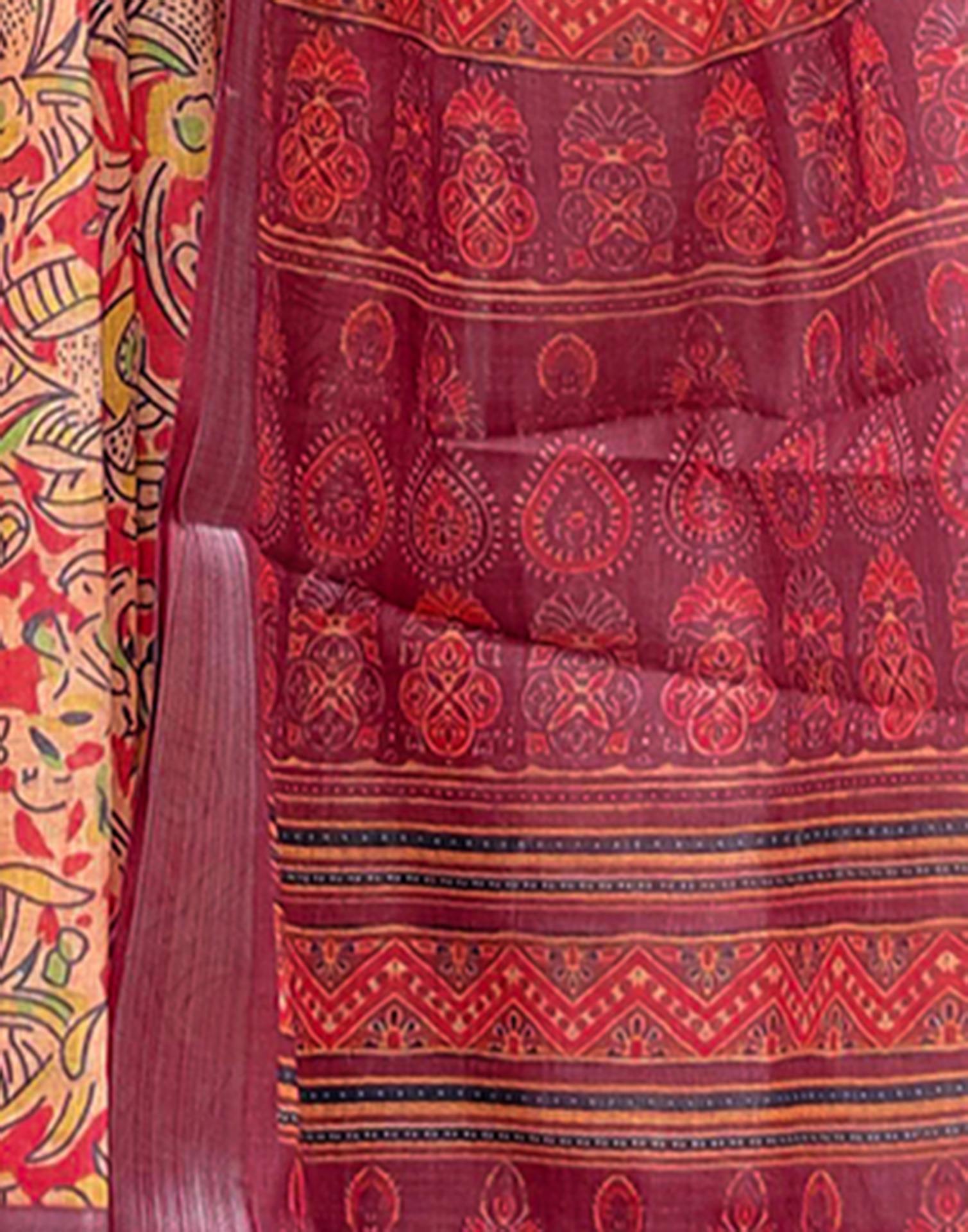 Pastel Yellow Linen Printed Saree