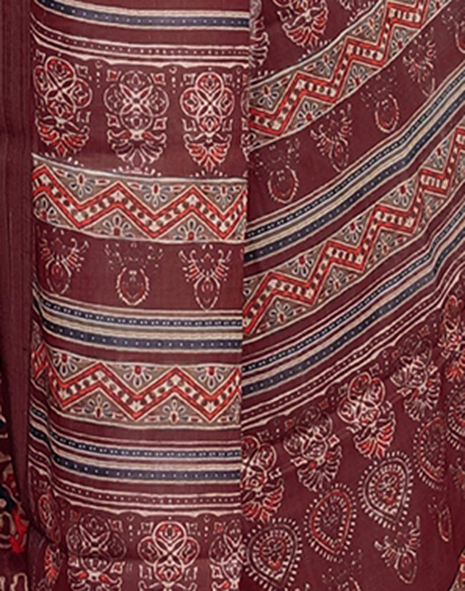 Maroon Linen Printed Saree