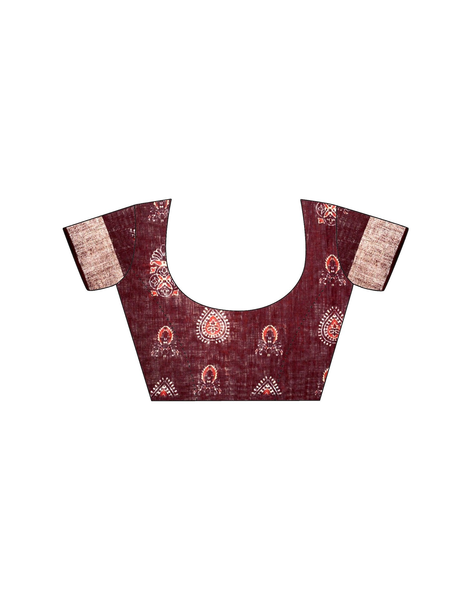 Maroon Linen Printed Saree