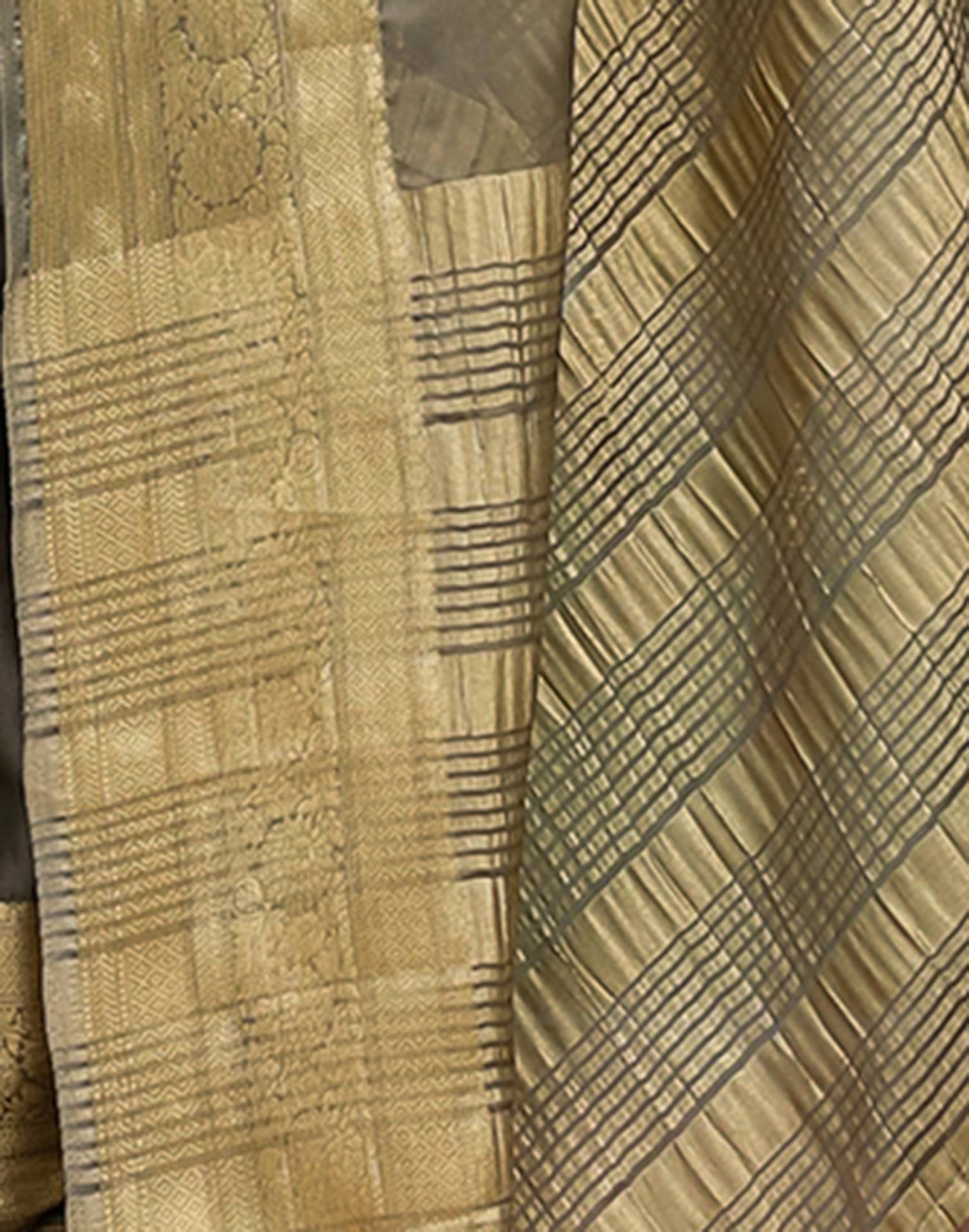Olive Green Chiffon Woven Solid Saree