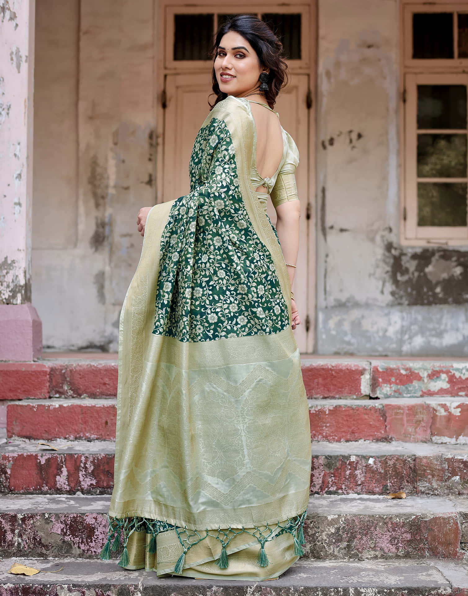 Beige Silk Printed Saree