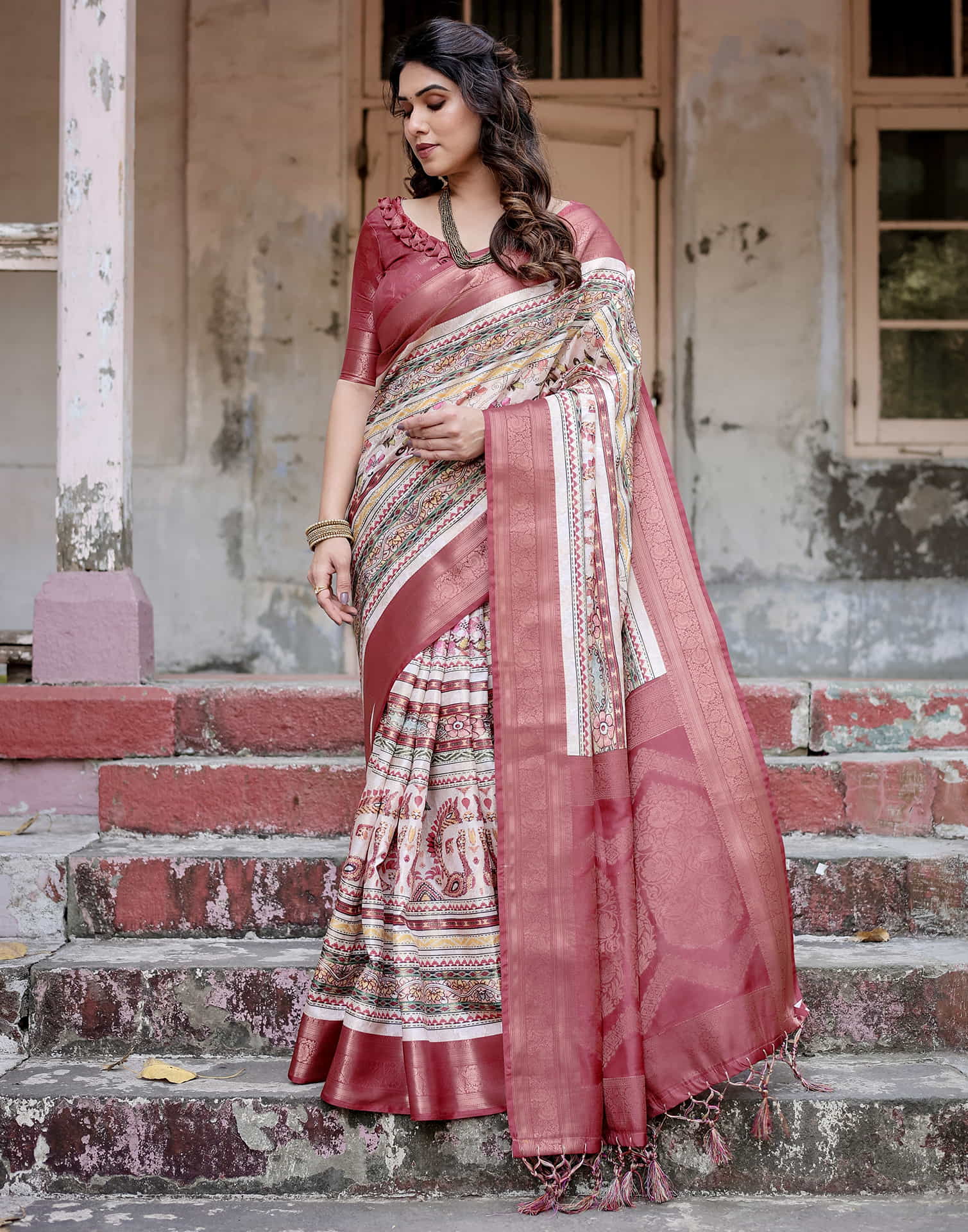 Red Silk Printed Saree