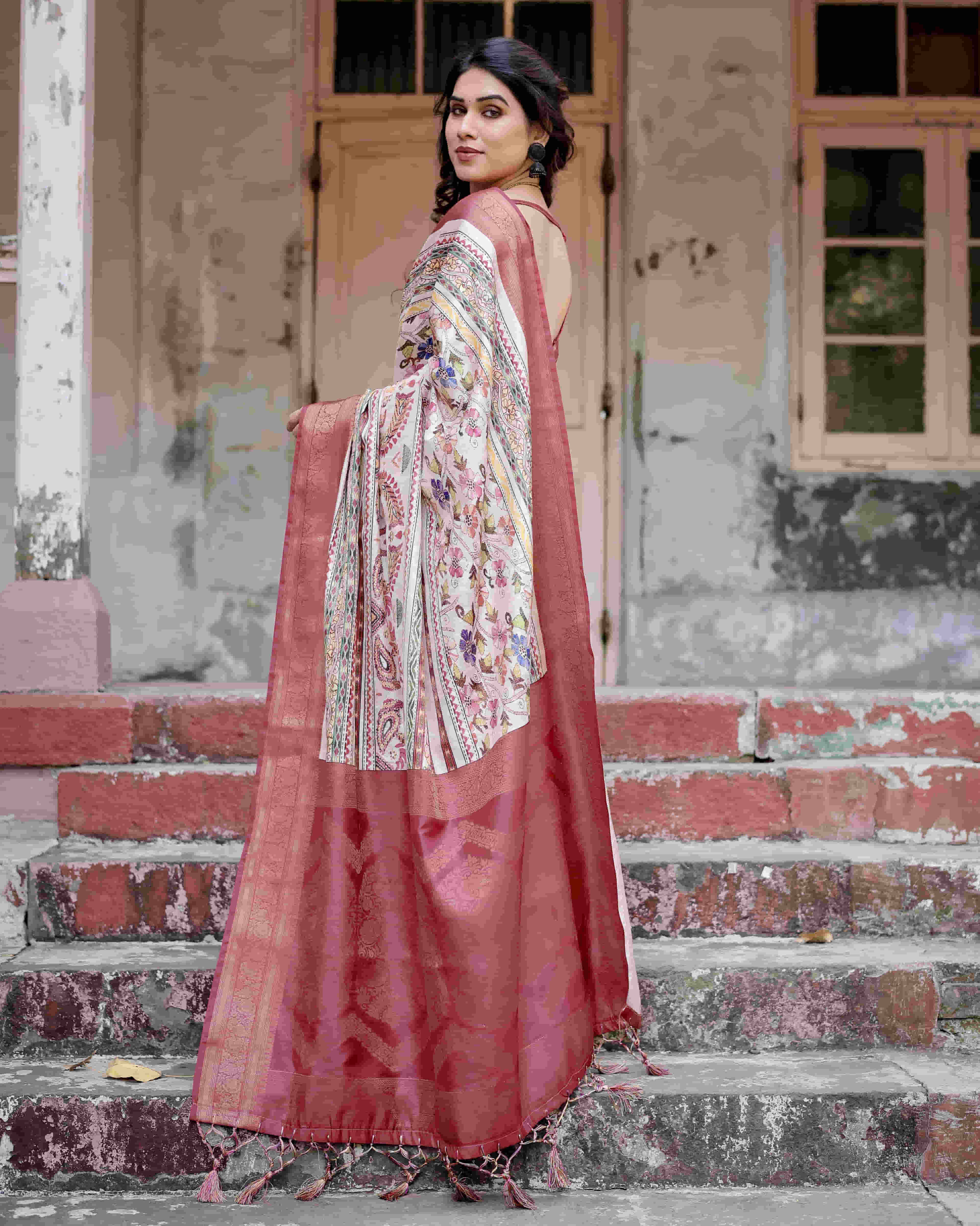 Red Silk Printed Saree