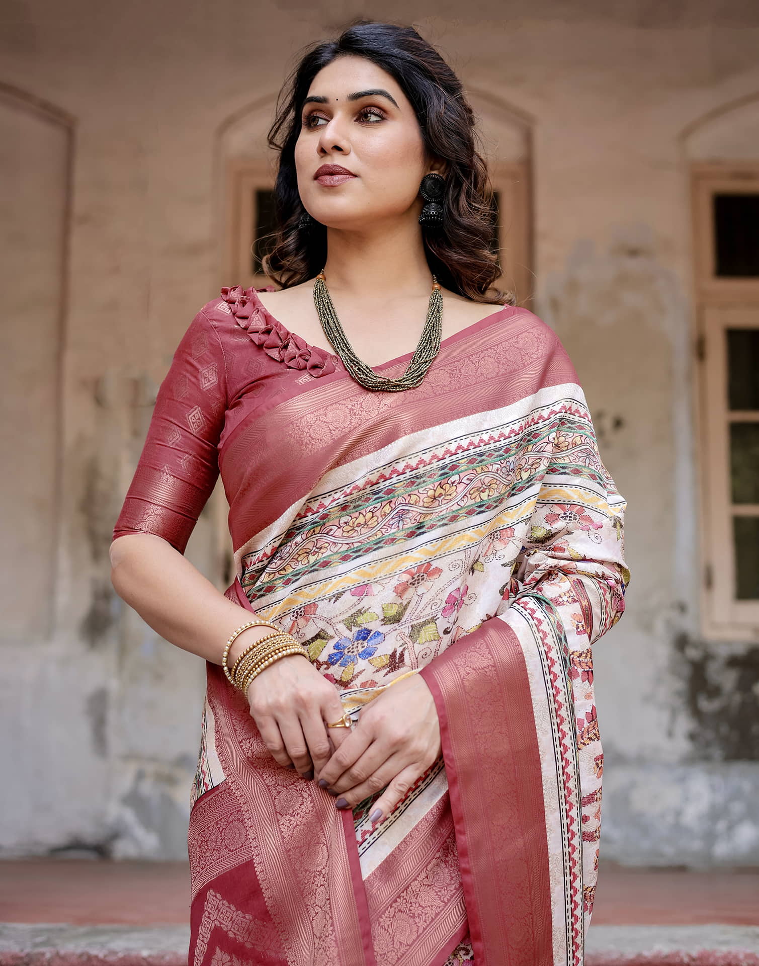 Red Silk Printed Saree
