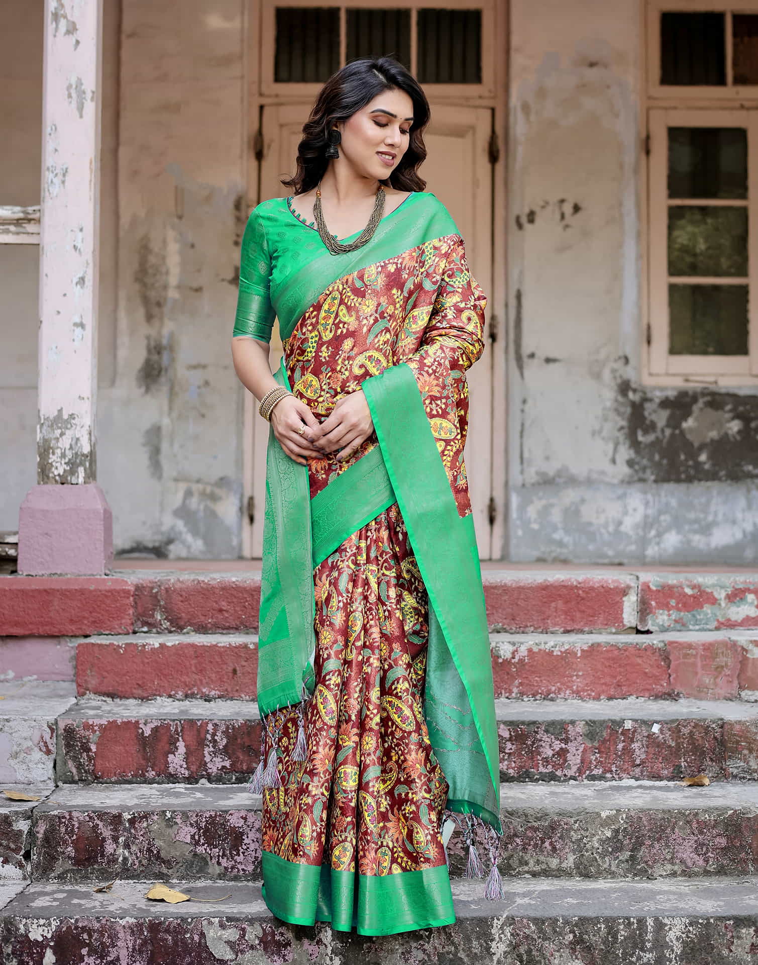 Green Silk Printed Saree