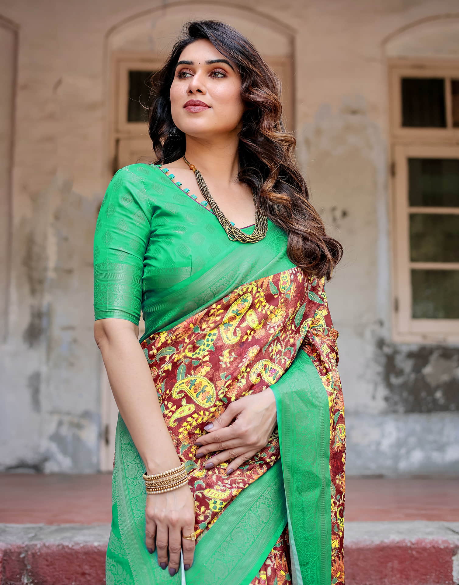 Green Silk Printed Saree