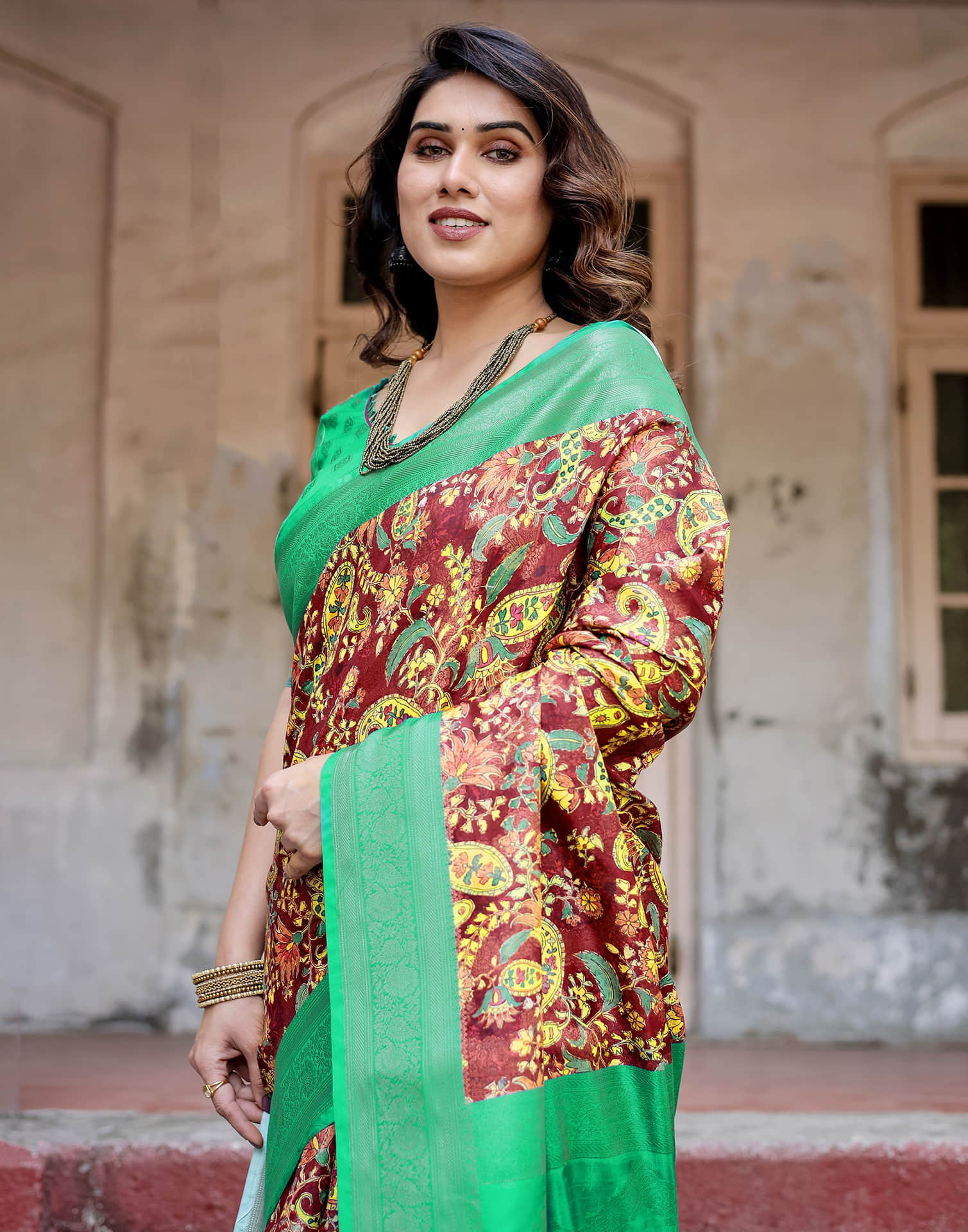 Green Silk Printed Saree