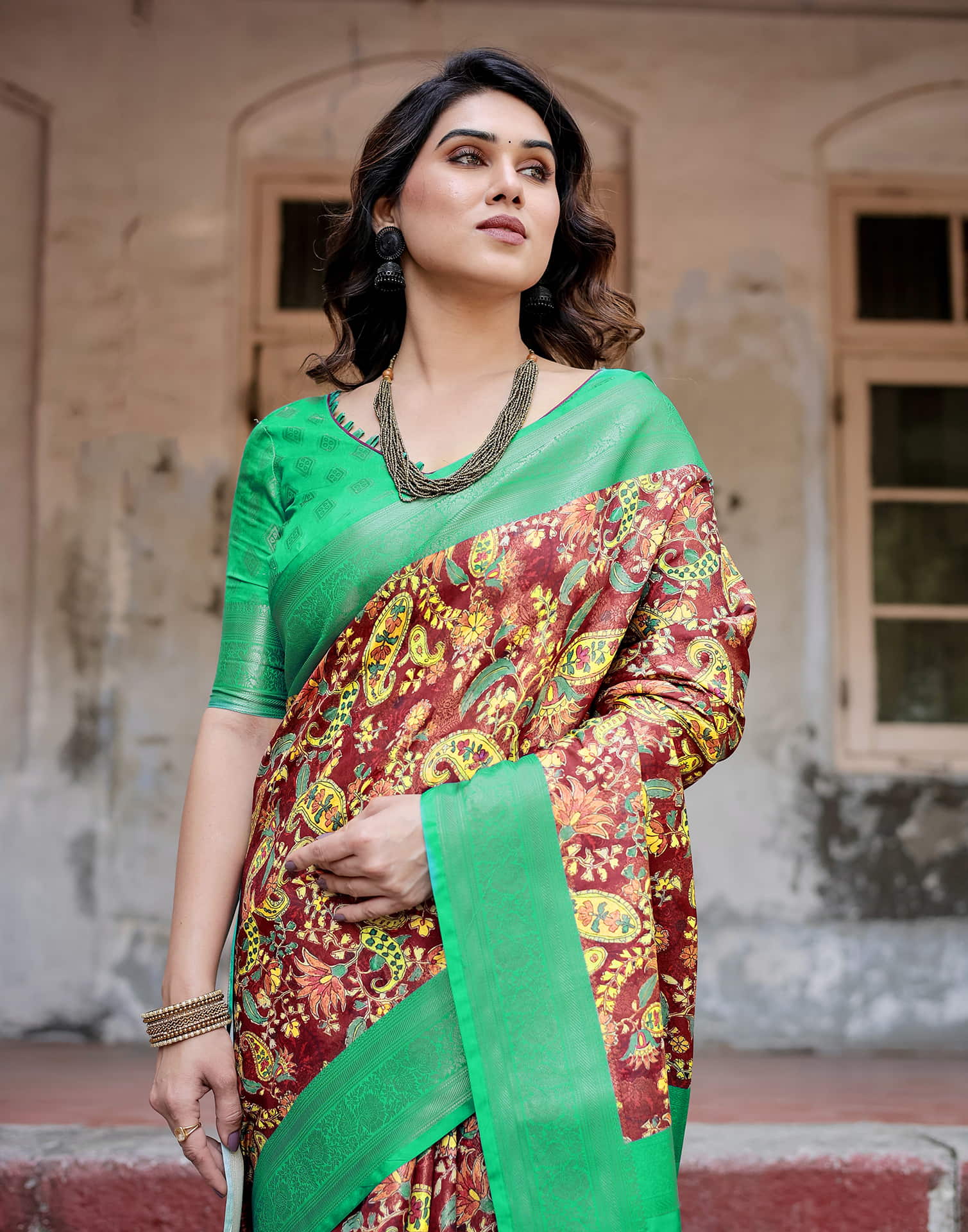 Green Silk Printed Saree