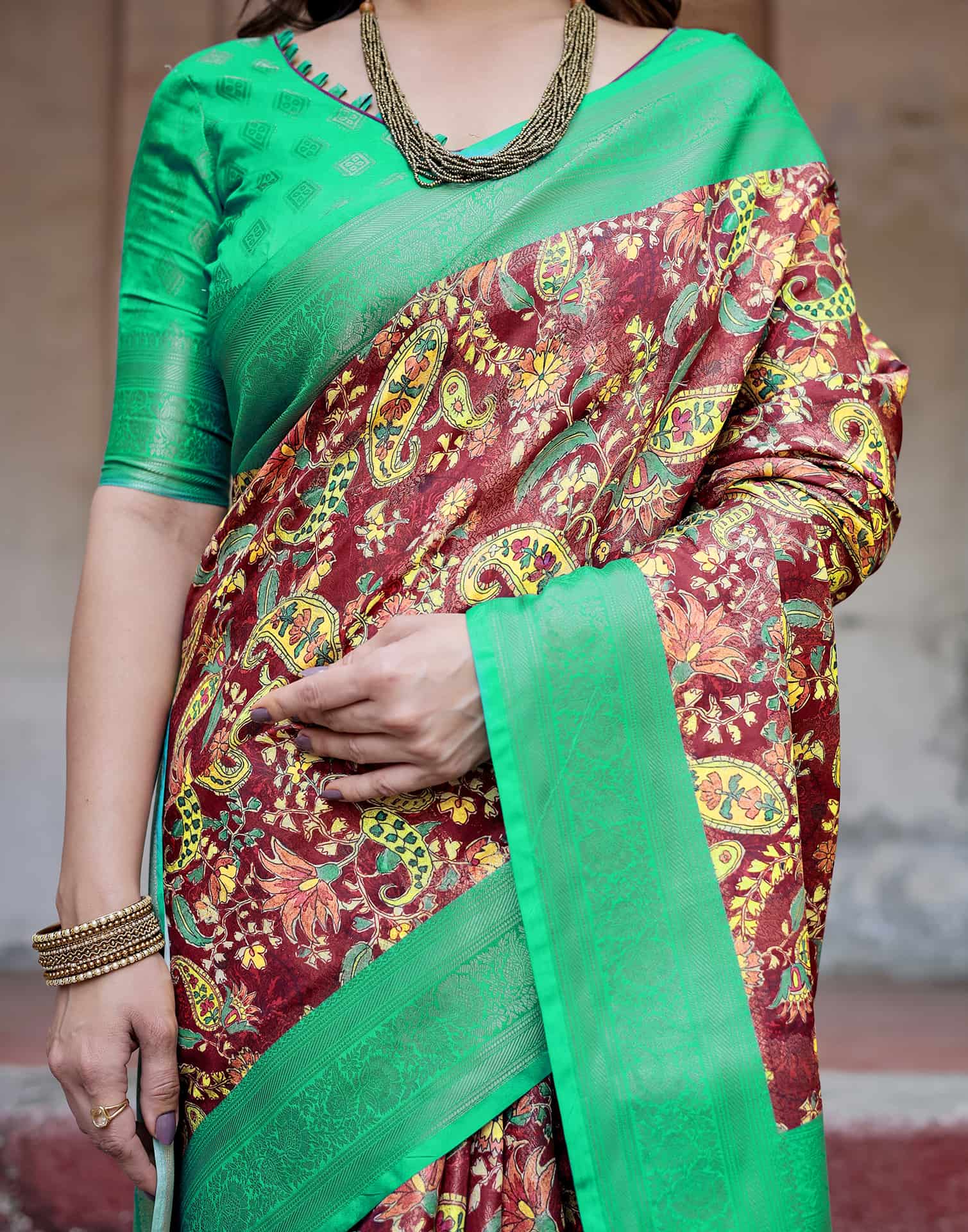 Green Silk Printed Saree