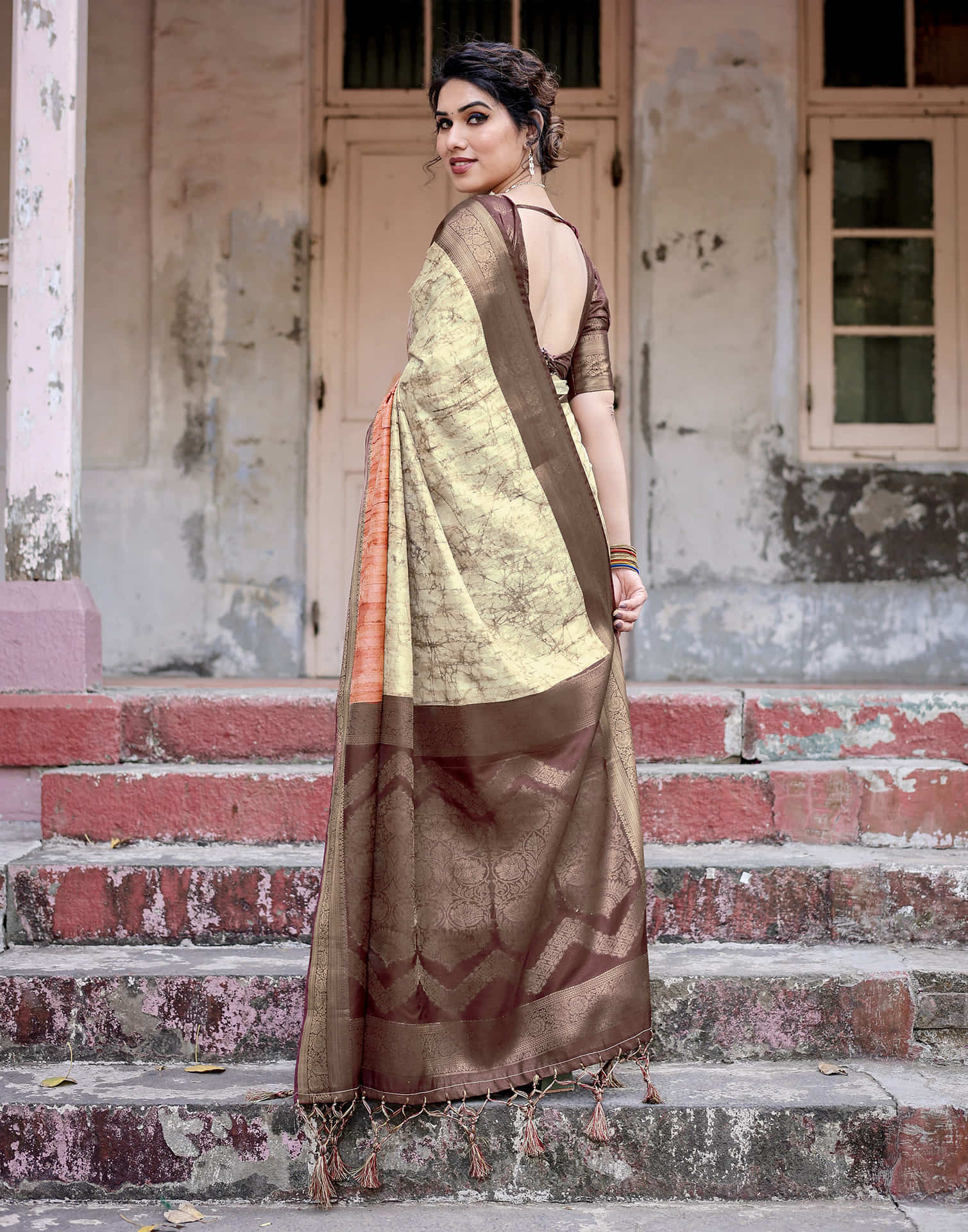 Dark Brown Silk Printed Saree