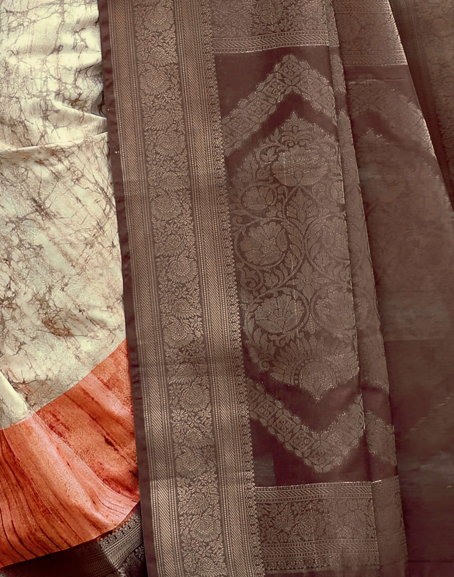 Dark Brown Silk Printed Saree