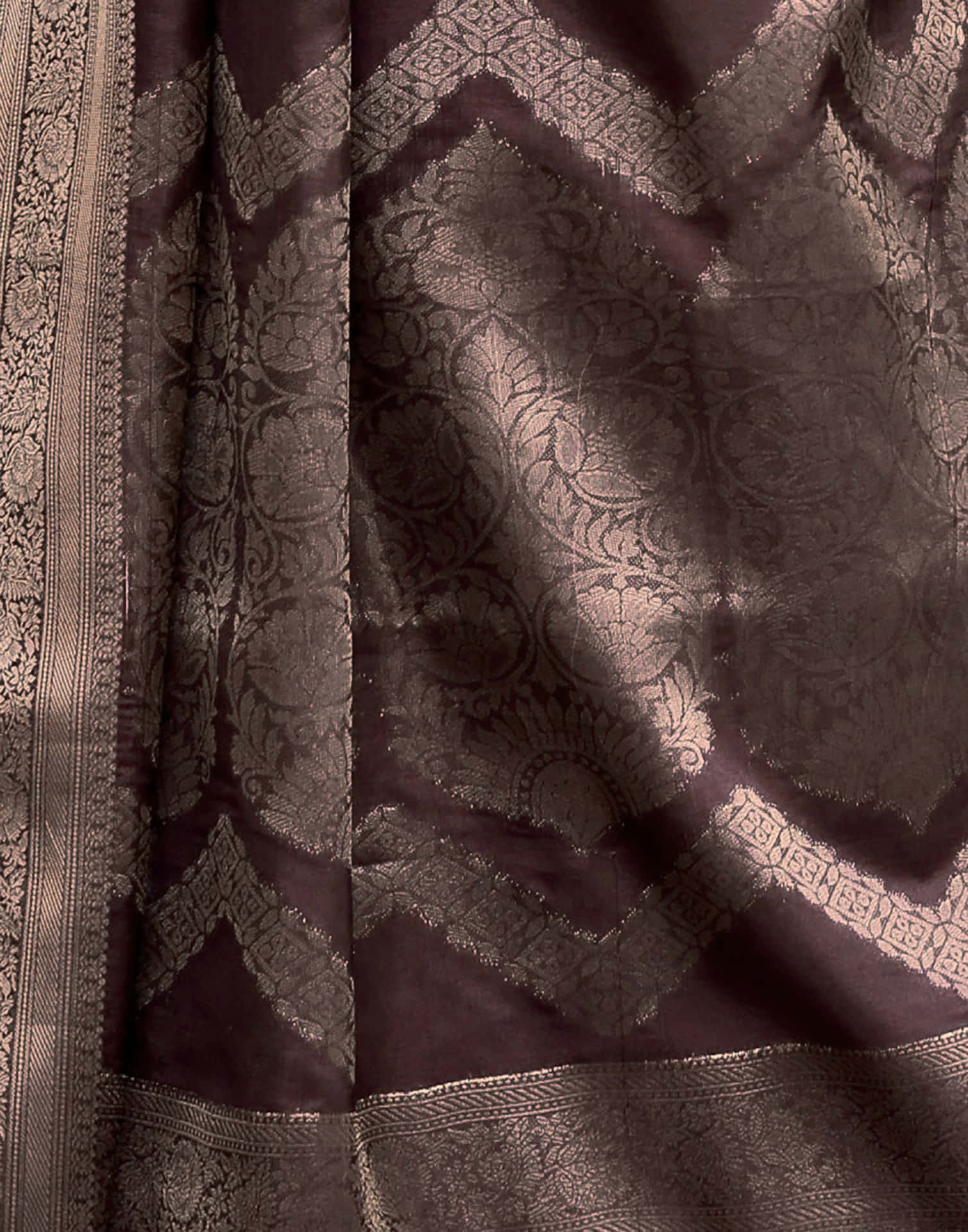 Dark Brown Silk Printed Saree