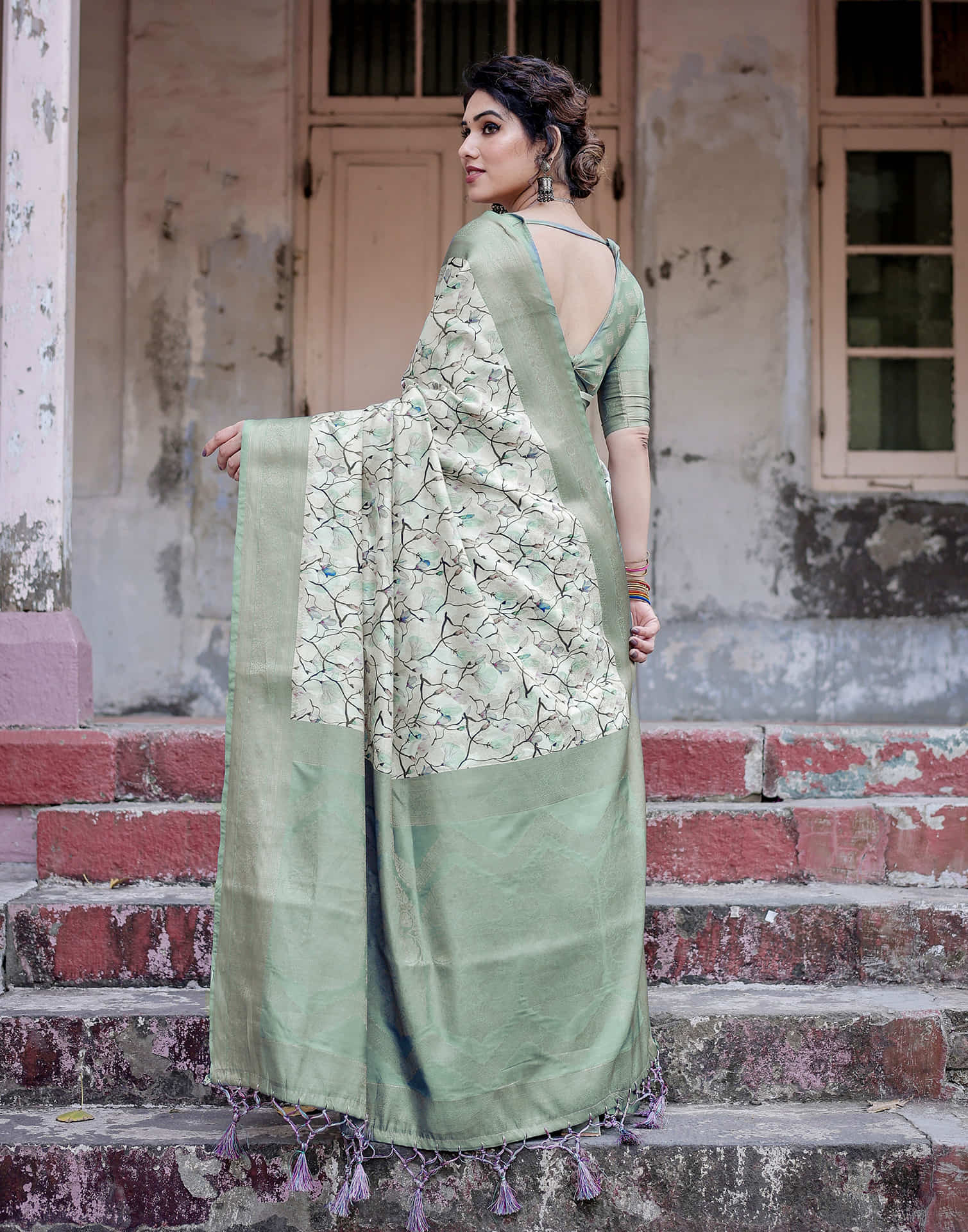 Grey Silk Printed Saree