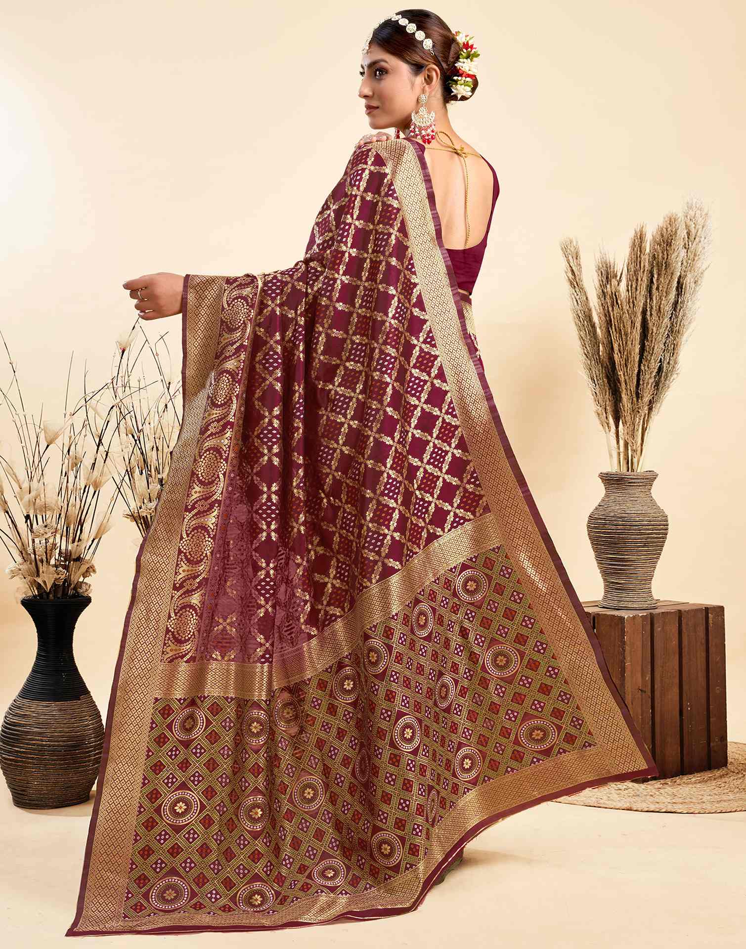 Maroon Silk Woven Banarasi Saree
