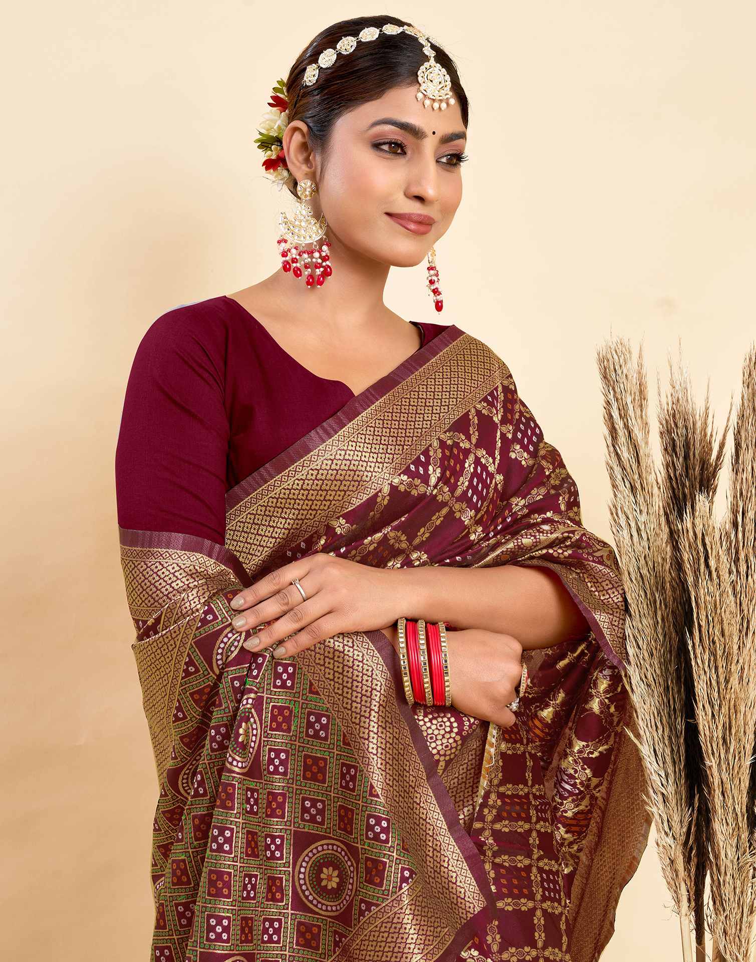 Maroon Silk Woven Banarasi Saree