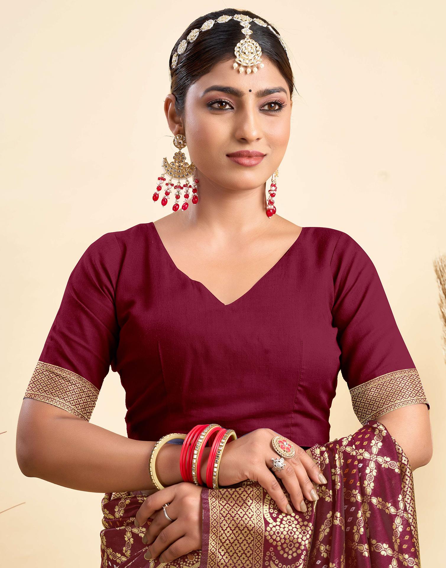 Maroon Silk Woven Banarasi Saree