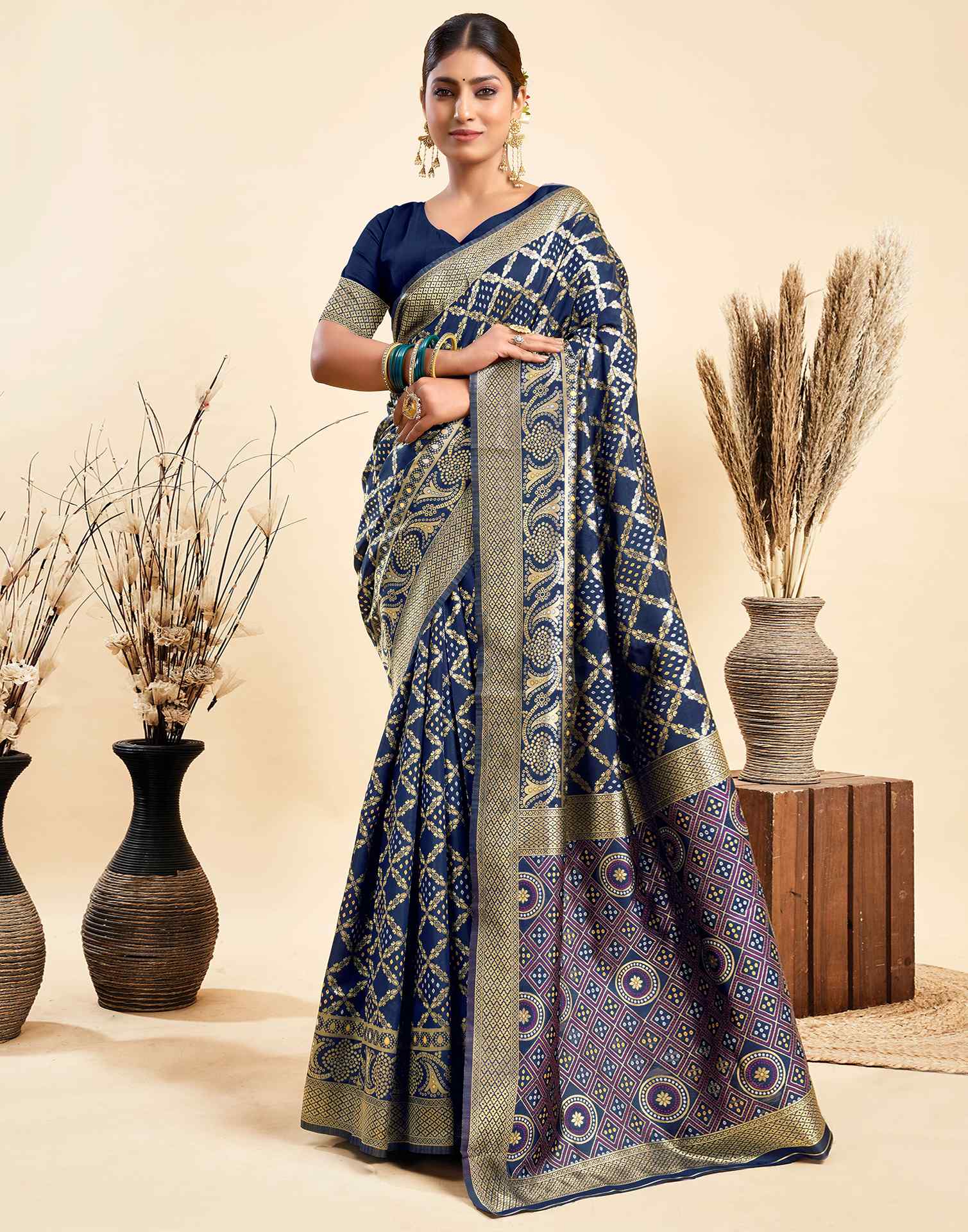 Dark Blue Silk Woven Banarasi Saree