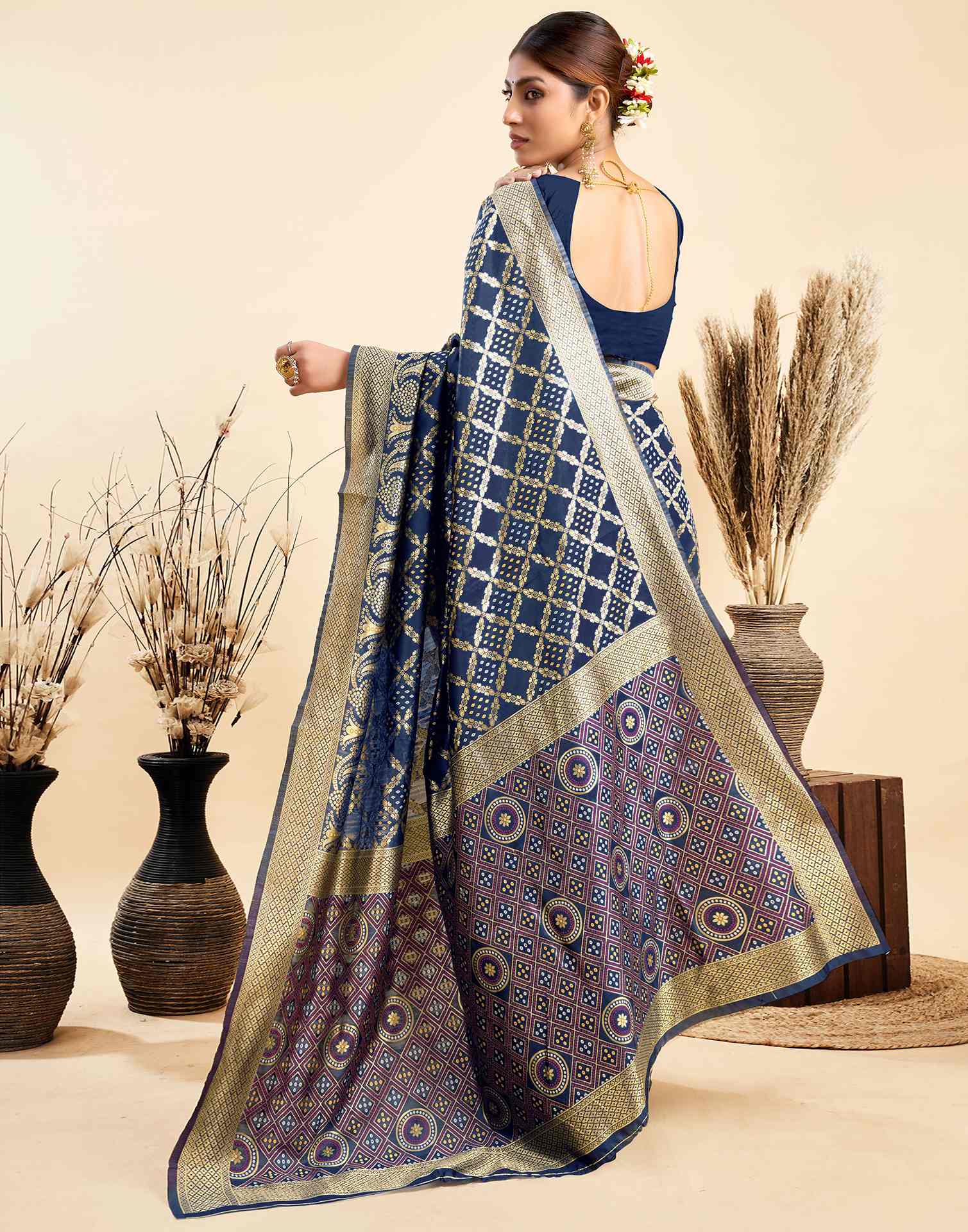Dark Blue Silk Woven Banarasi Saree