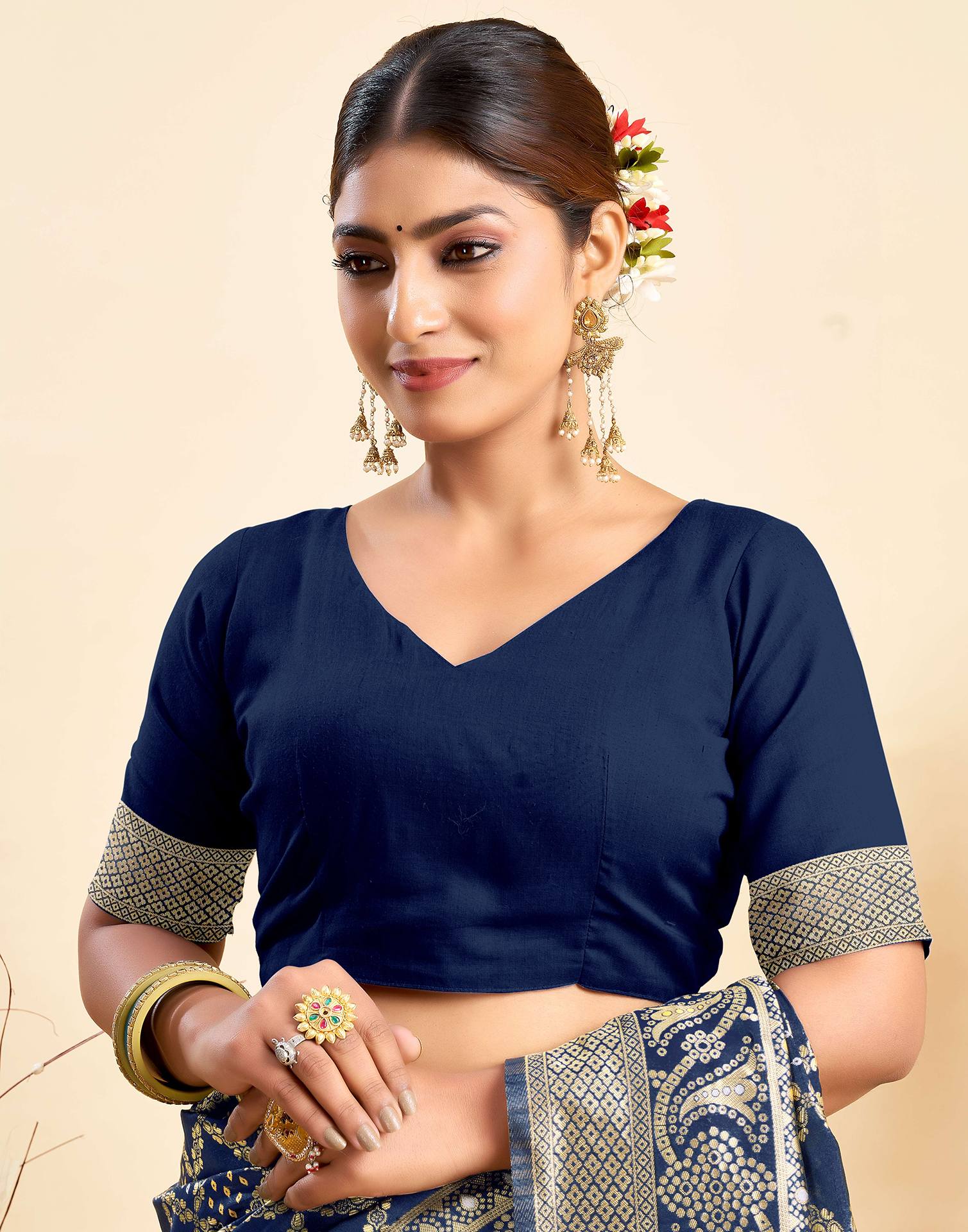 Dark Blue Silk Woven Banarasi Saree