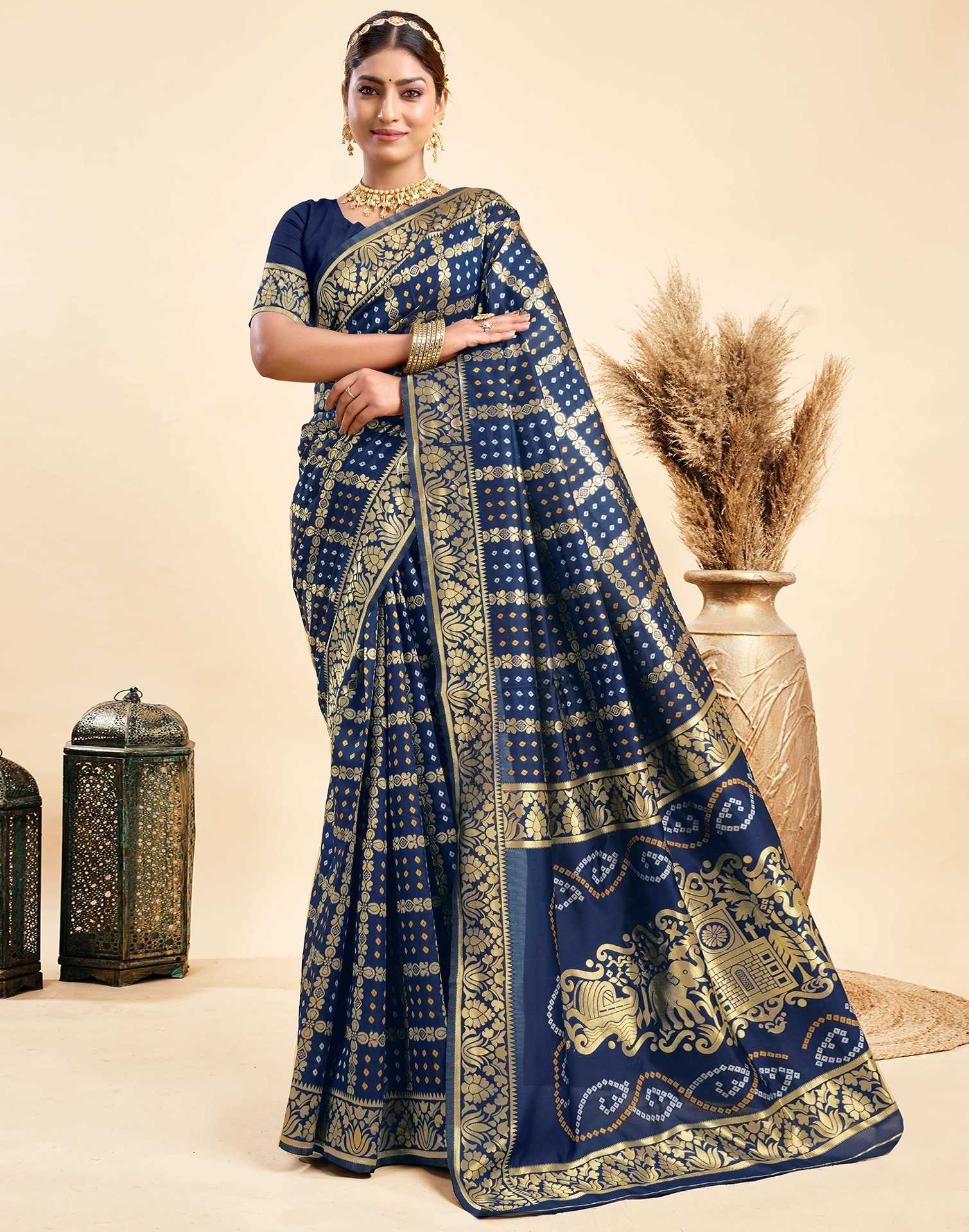 Dark Blue Silk Woven Banarasi Saree