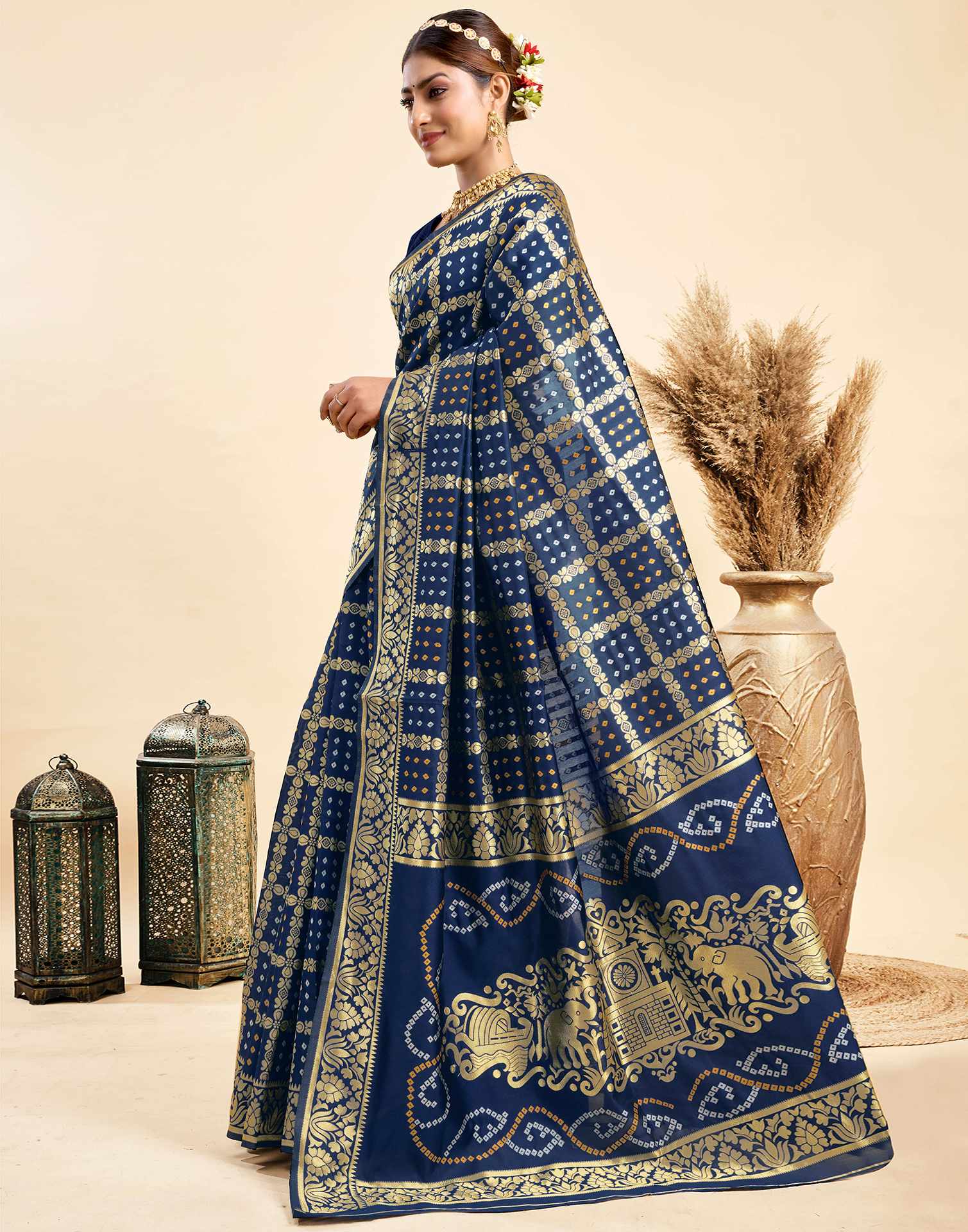 Dark Blue Silk Woven Banarasi Saree