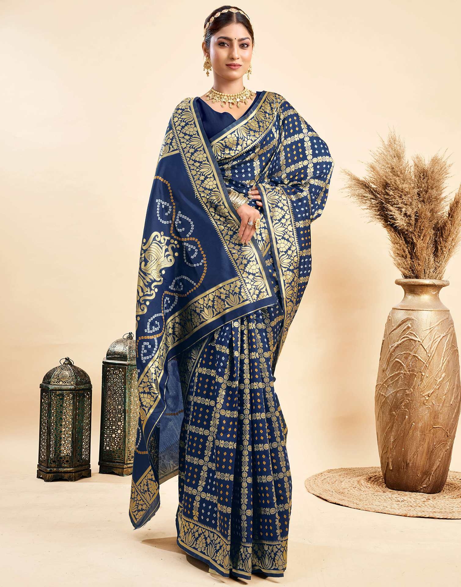 Dark Blue Silk Woven Banarasi Saree